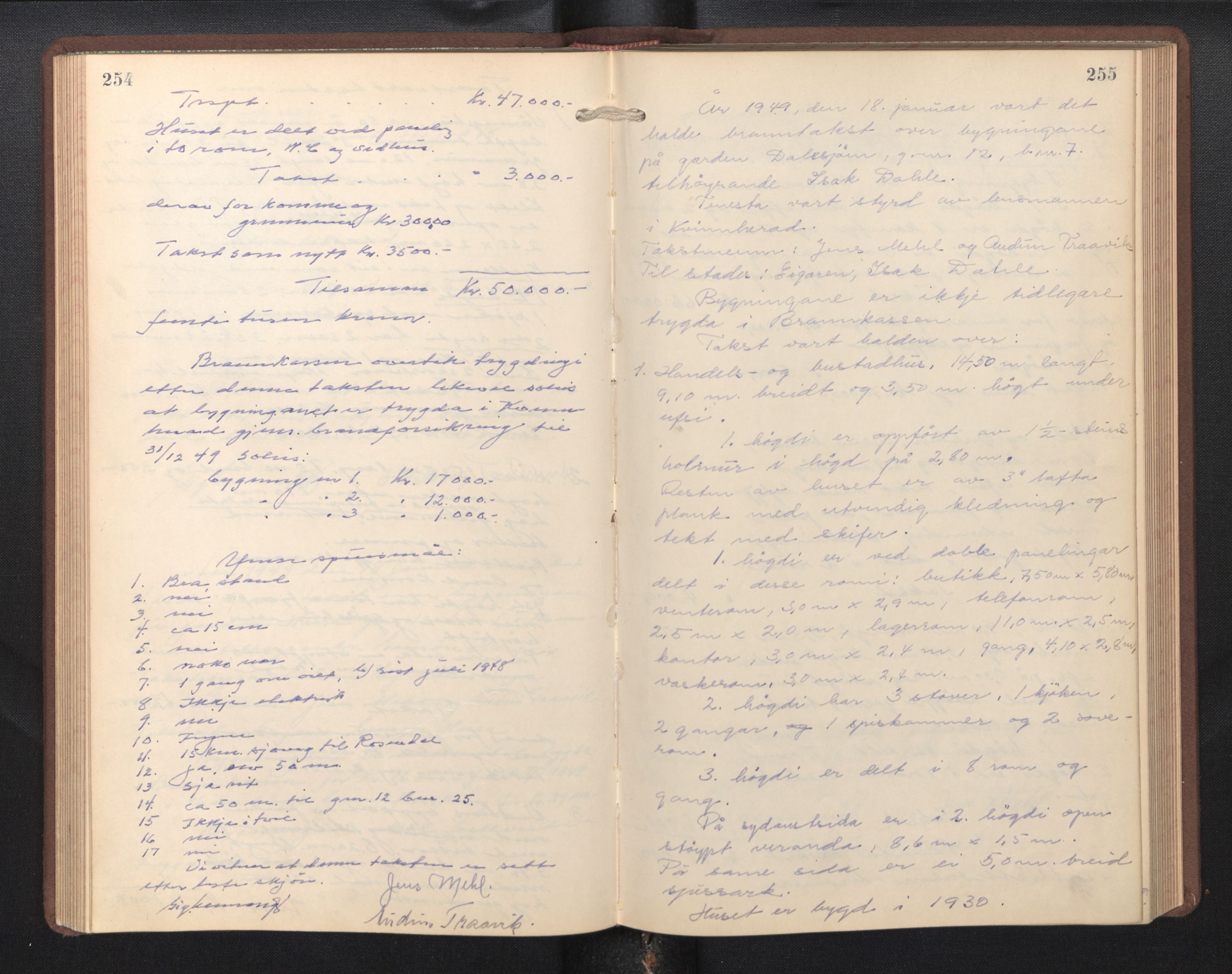 Lensmannen i Kvinnherad, AV/SAB-A-33301/1/0012/L0002: Branntakstprotokoll, 1927-1955, p. 254-255