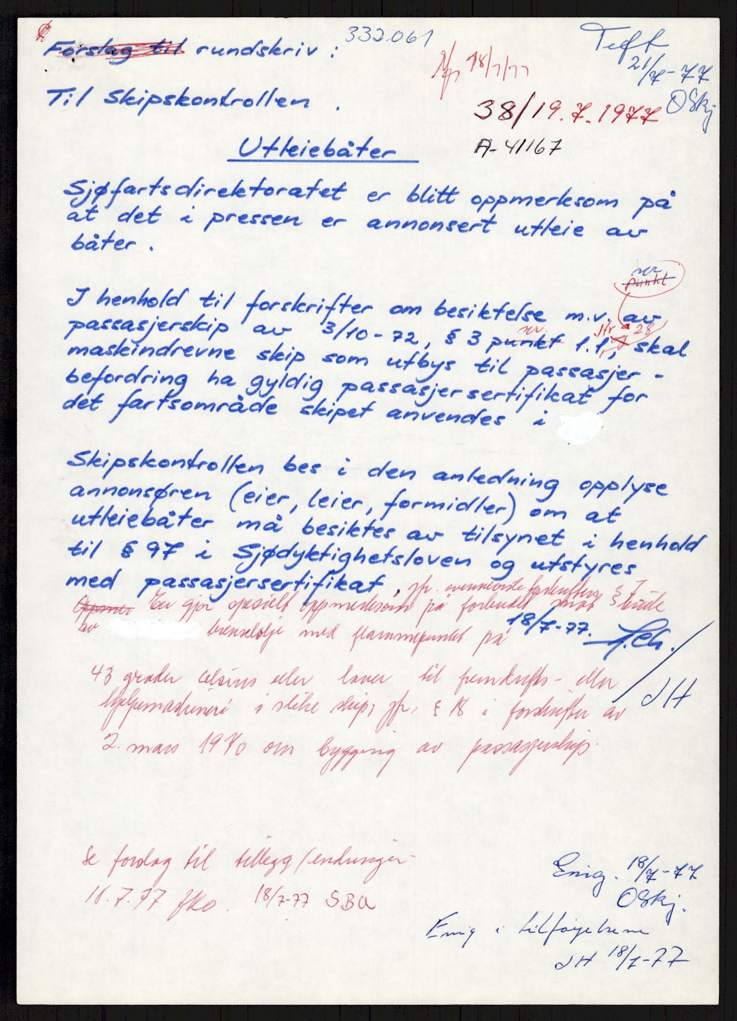 Sjøfartsdirektoratet med forløpere, generelt arkiv, AV/RA-S-1407/D/Du/Duc/L0641/0004: Skipskontrollen - Forskrifter    / Utleiebåter (2 mapper), 1977-1989, p. 365