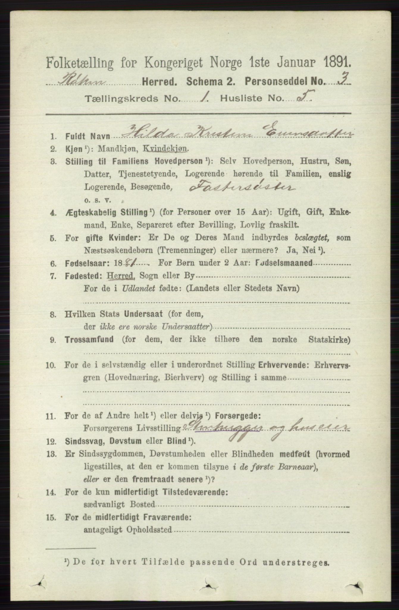 RA, 1891 census for 0627 Røyken, 1891, p. 124