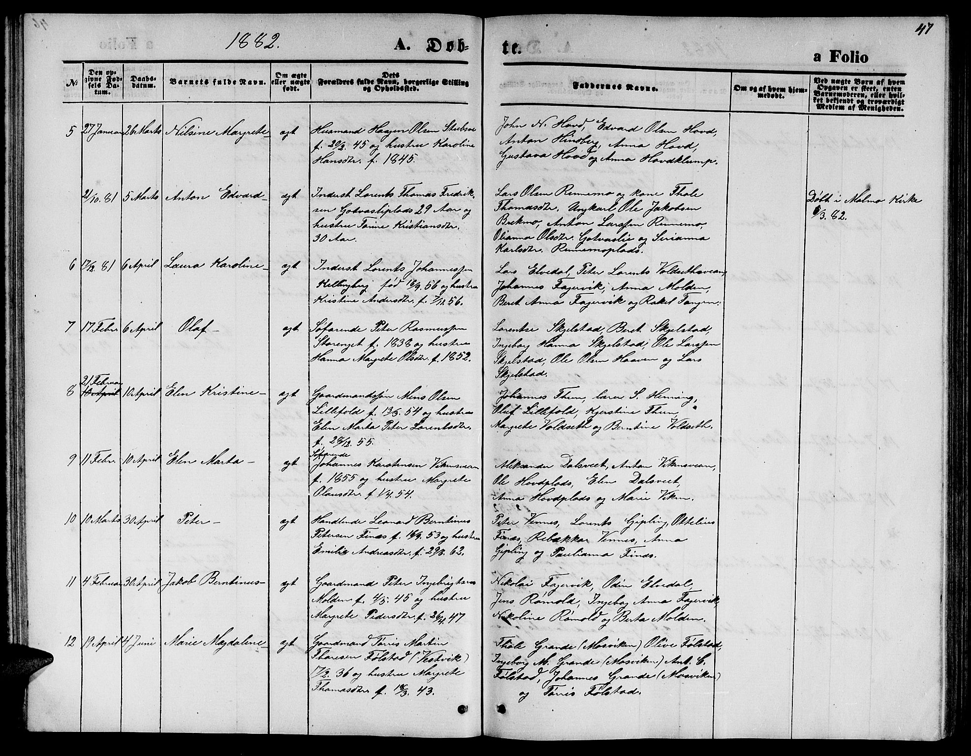 Ministerialprotokoller, klokkerbøker og fødselsregistre - Nord-Trøndelag, AV/SAT-A-1458/744/L0422: Parish register (copy) no. 744C01, 1871-1885, p. 47