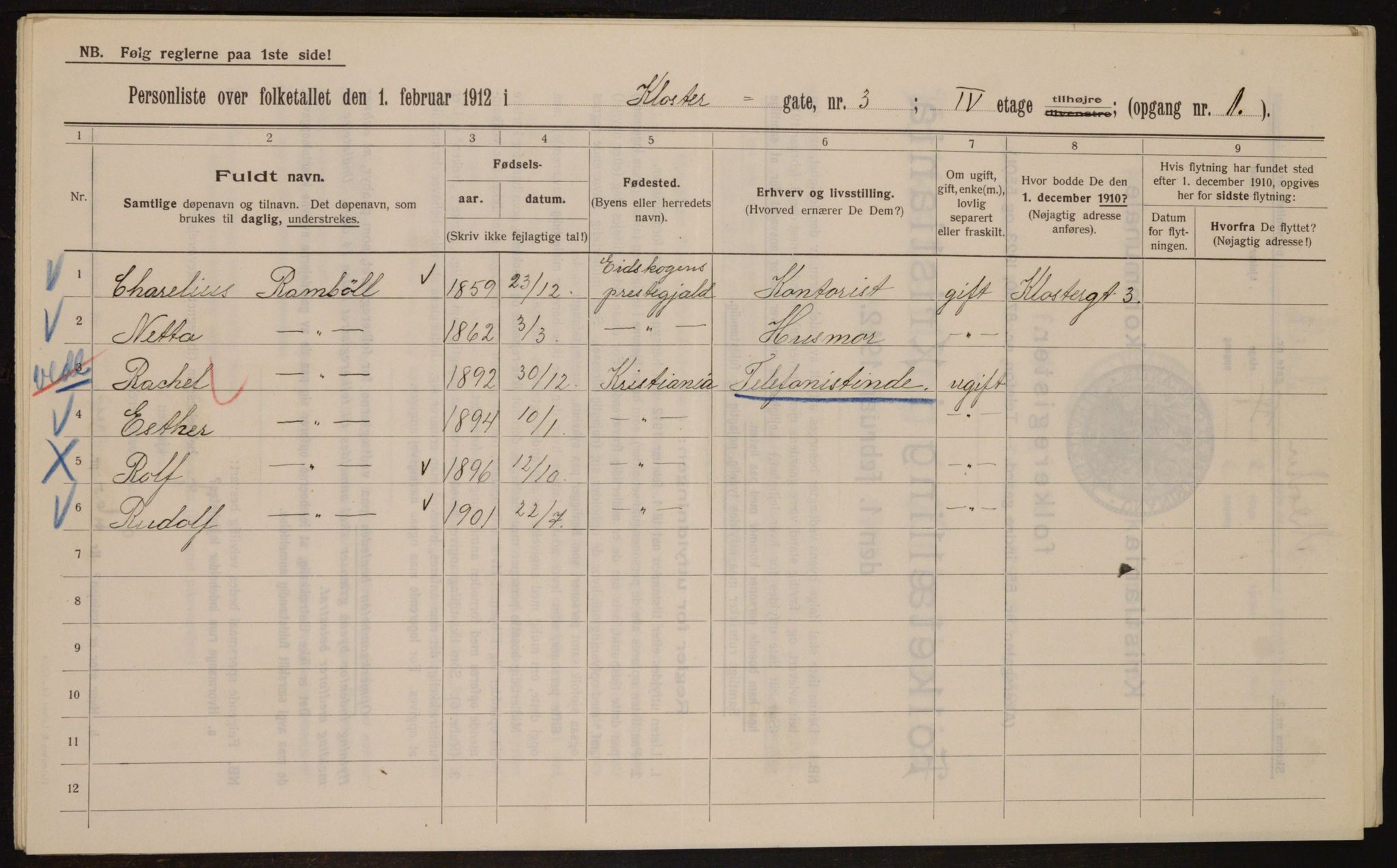 OBA, Municipal Census 1912 for Kristiania, 1912, p. 52331