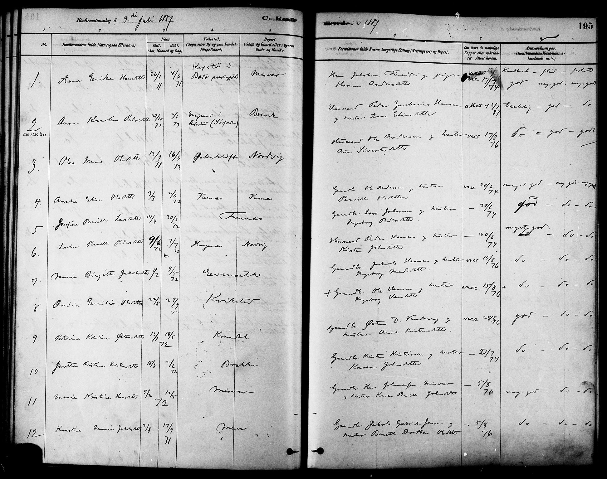 Ministerialprotokoller, klokkerbøker og fødselsregistre - Nordland, SAT/A-1459/852/L0740: Parish register (official) no. 852A10, 1878-1894, p. 195