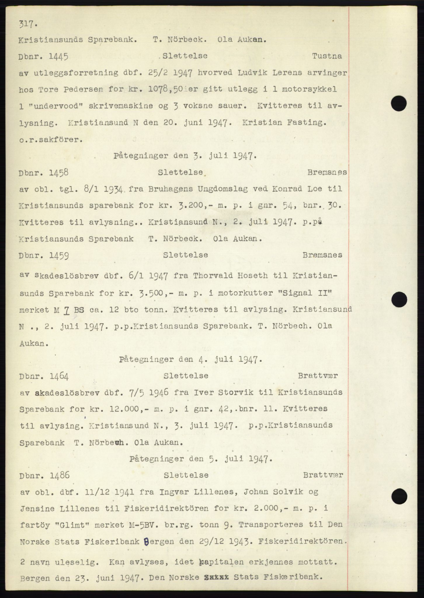 Nordmøre sorenskriveri, AV/SAT-A-4132/1/2/2Ca: Mortgage book no. C82b, 1946-1951, Diary no: : 1445/1947