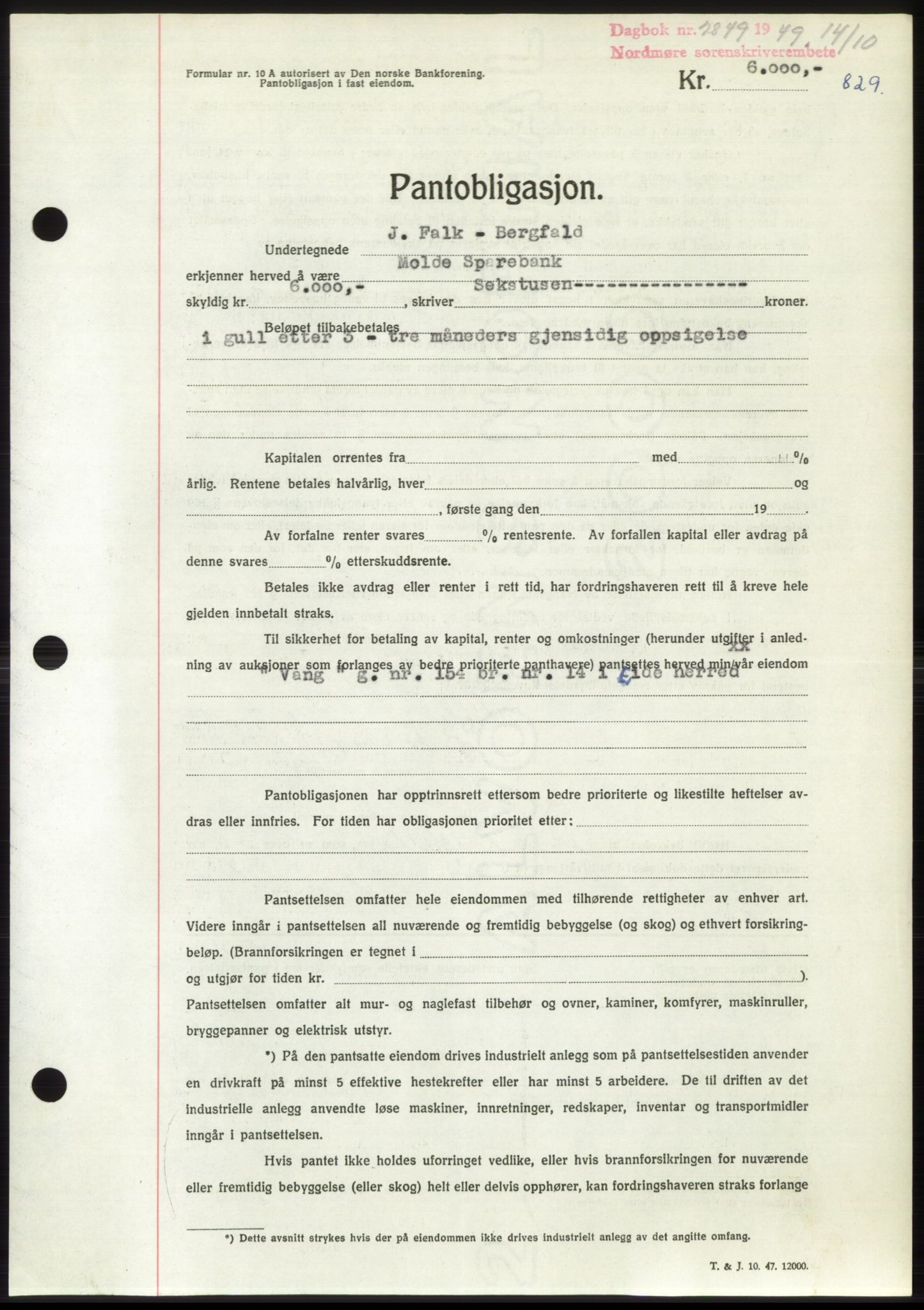 Nordmøre sorenskriveri, AV/SAT-A-4132/1/2/2Ca: Mortgage book no. B102, 1949-1949, Diary no: : 2849/1949