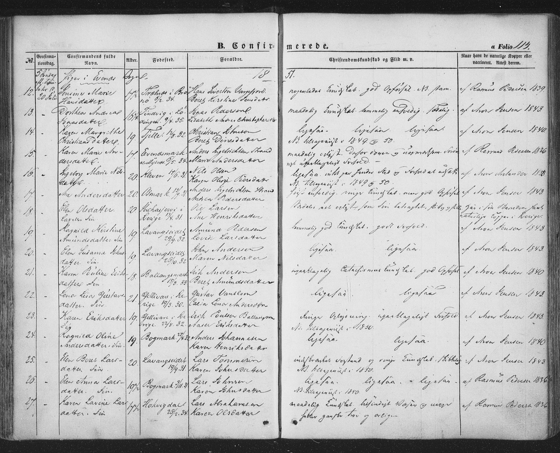 Ministerialprotokoller, klokkerbøker og fødselsregistre - Nordland, AV/SAT-A-1459/863/L0895: Parish register (official) no. 863A07, 1851-1860, p. 114