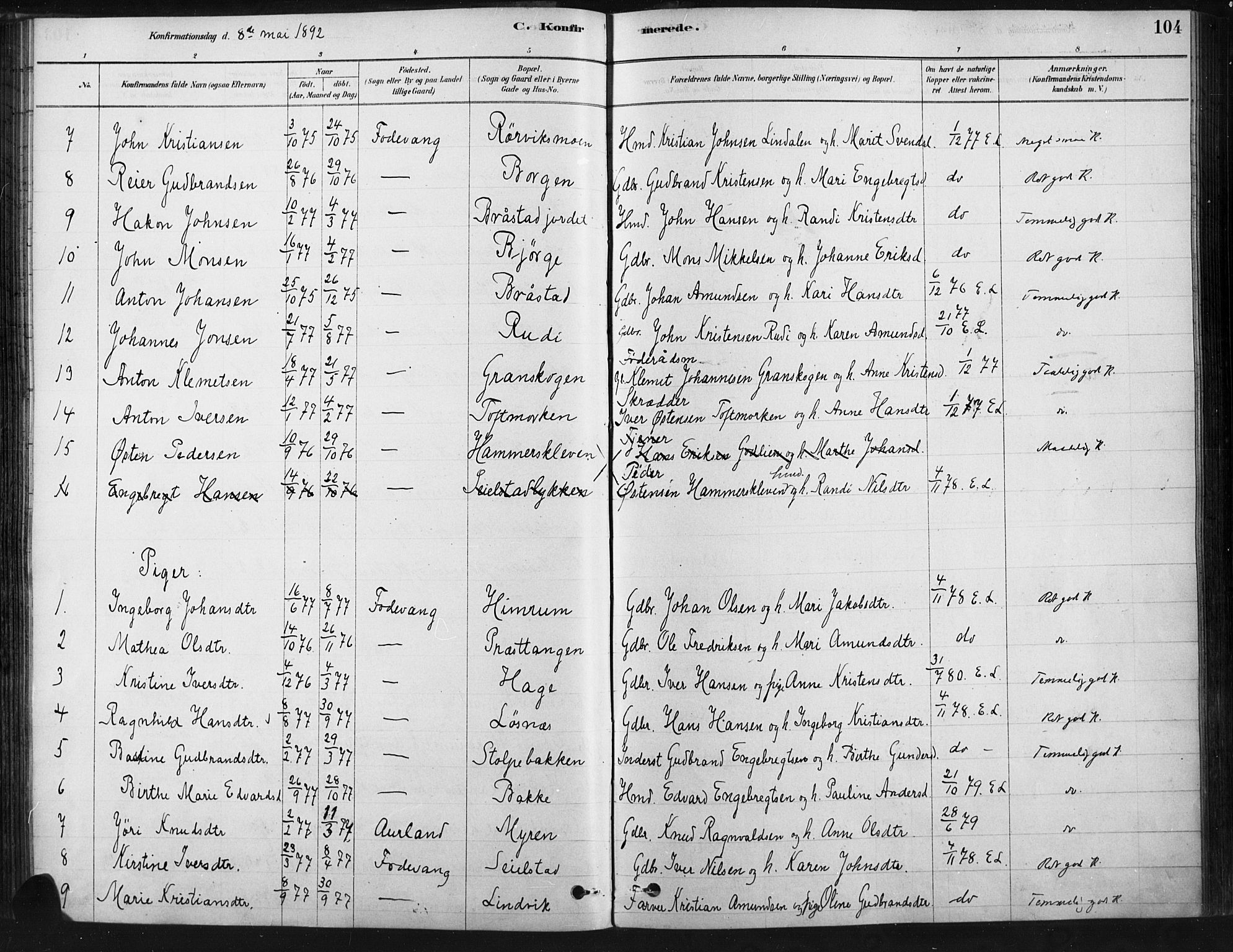 Ringebu prestekontor, SAH/PREST-082/H/Ha/Haa/L0009: Parish register (official) no. 9, 1878-1898, p. 104