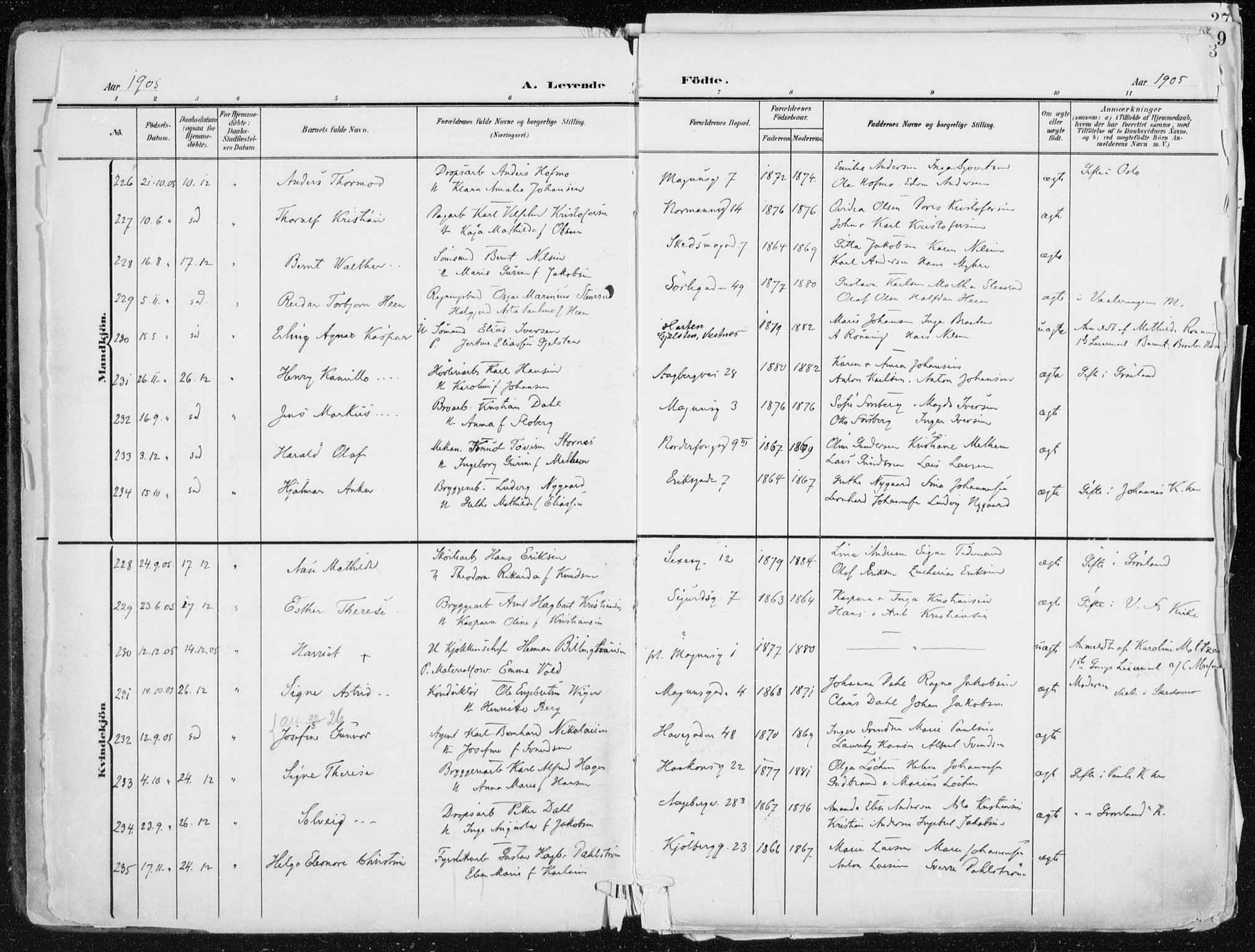 Kampen prestekontor Kirkebøker, AV/SAO-A-10853/F/Fa/L0010: Parish register (official) no. I 10, 1905-1917, p. 3
