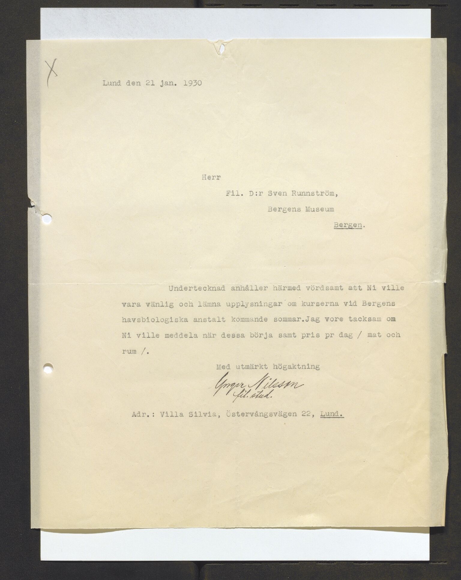 Bergens Museum, AV/SAB-A-17301/13/D/L0002: Korrespondanse , 1928-1940, p. 164