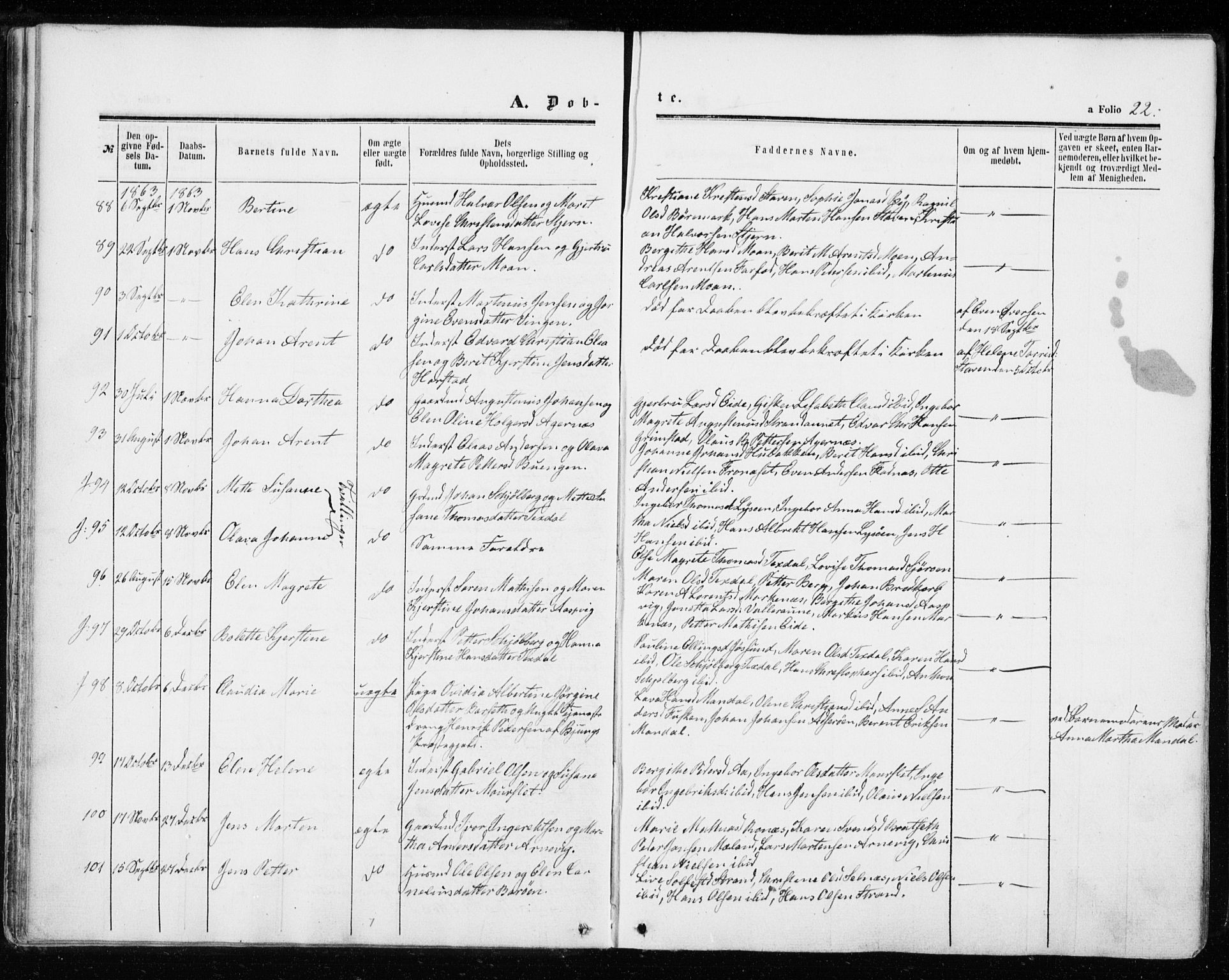 Ministerialprotokoller, klokkerbøker og fødselsregistre - Sør-Trøndelag, SAT/A-1456/655/L0678: Parish register (official) no. 655A07, 1861-1873, p. 22
