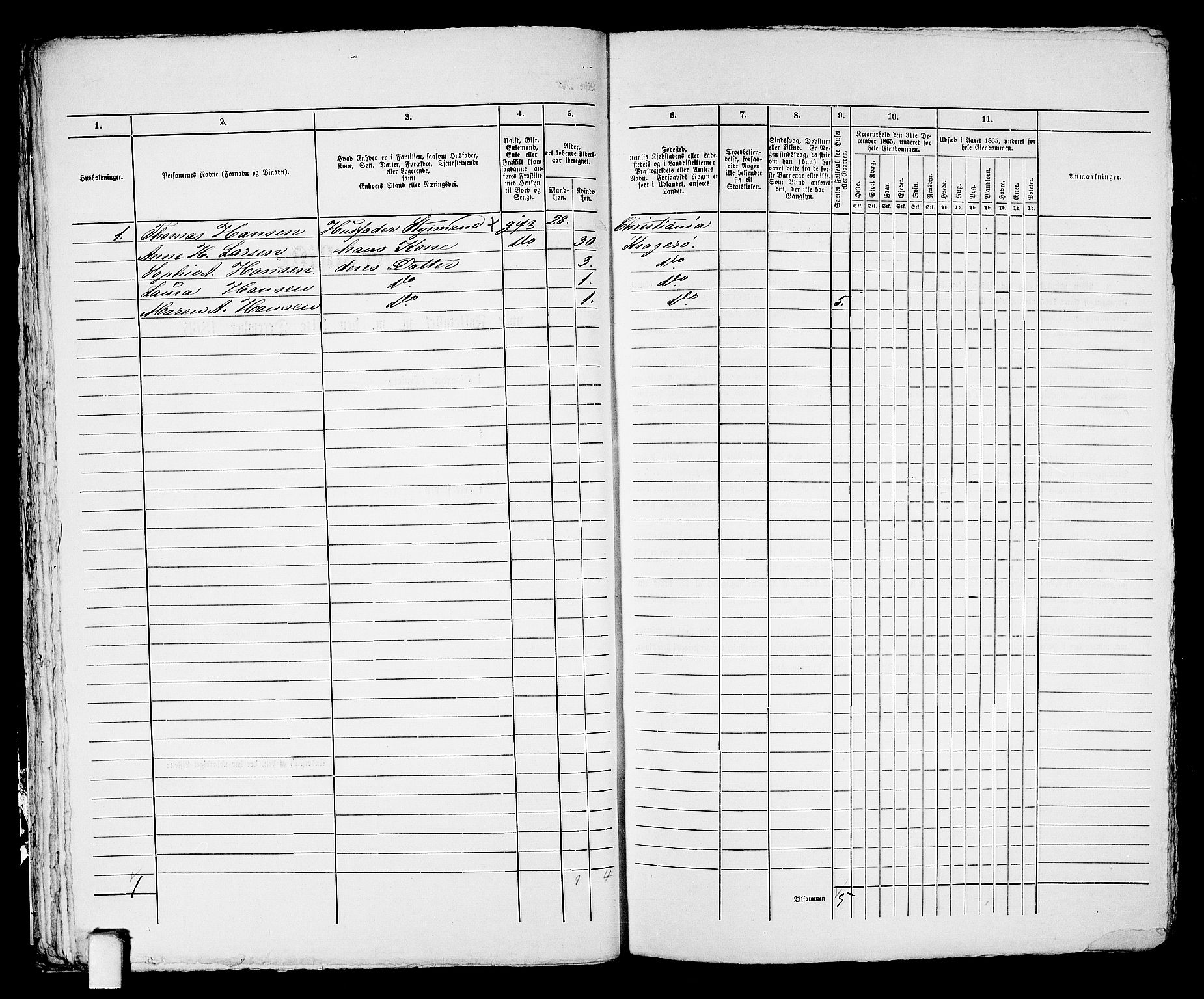 RA, 1865 census for Kragerø/Kragerø, 1865, p. 662