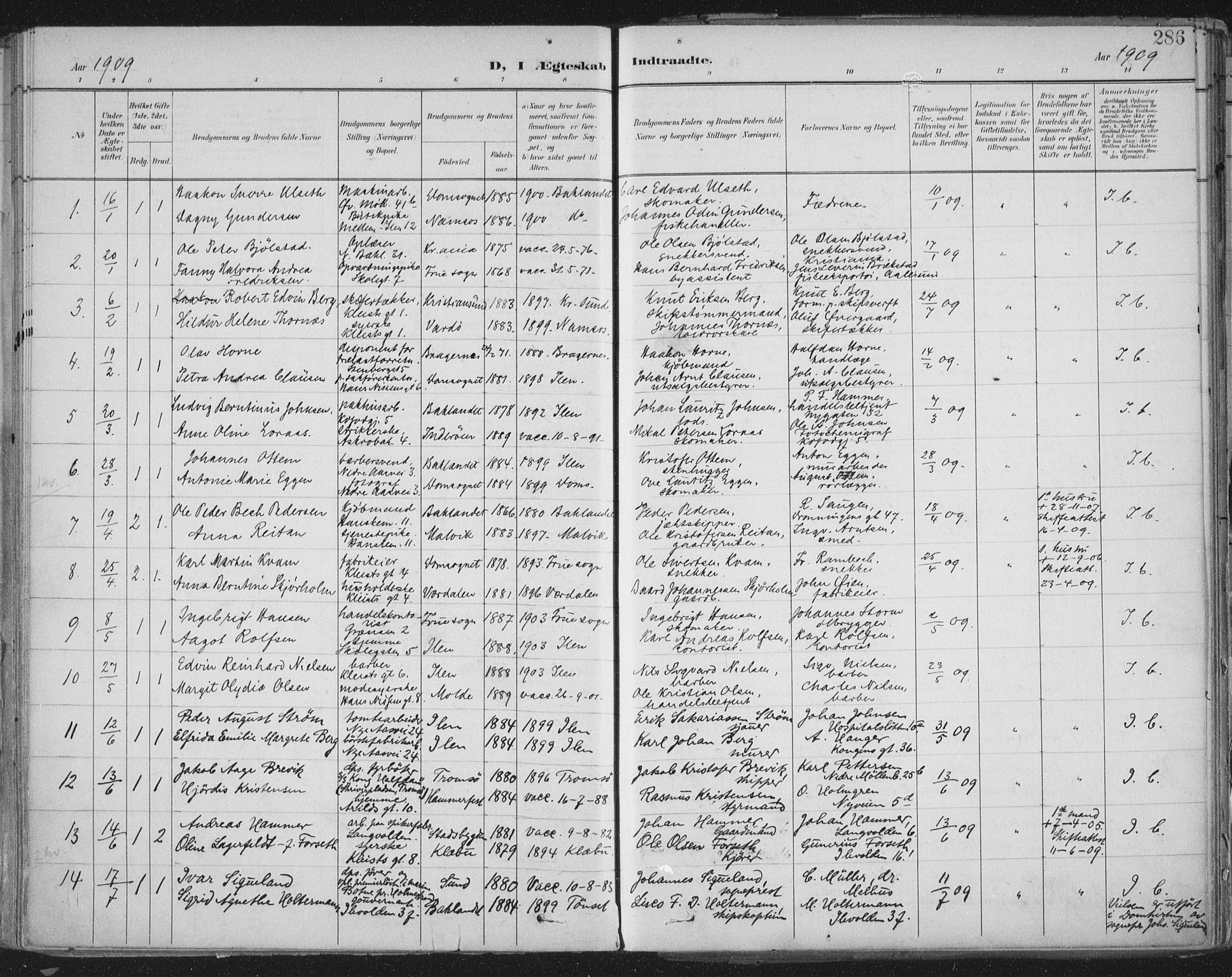 Ministerialprotokoller, klokkerbøker og fødselsregistre - Sør-Trøndelag, SAT/A-1456/603/L0167: Parish register (official) no. 603A06, 1896-1932, p. 286