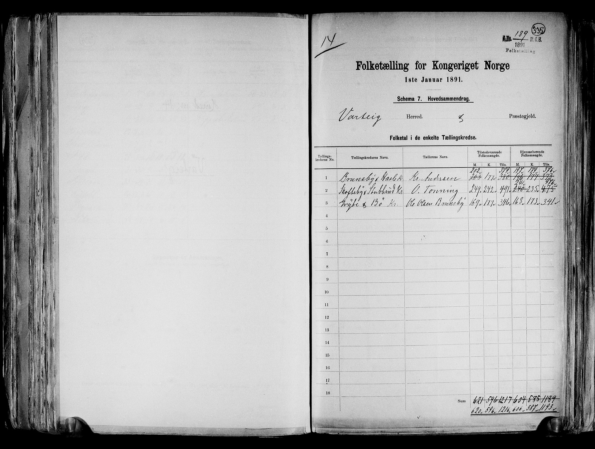 RA, 1891 census for 0114 Varteig, 1891, p. 2