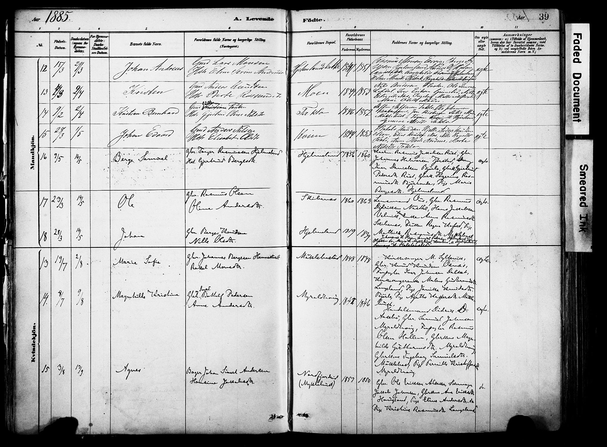 Eid sokneprestembete, AV/SAB-A-82301/H/Haa/Haab/L0001: Parish register (official) no. B 1, 1879-1906, p. 39