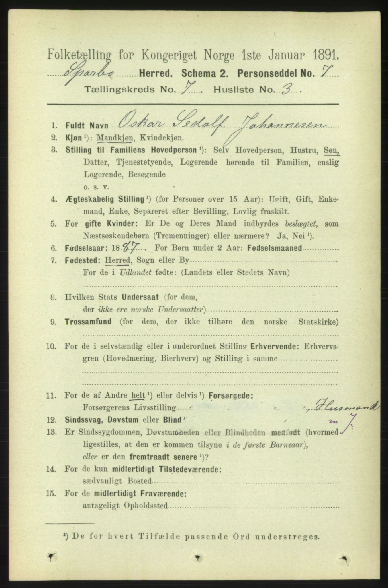 RA, 1891 census for 1731 Sparbu, 1891, p. 2420