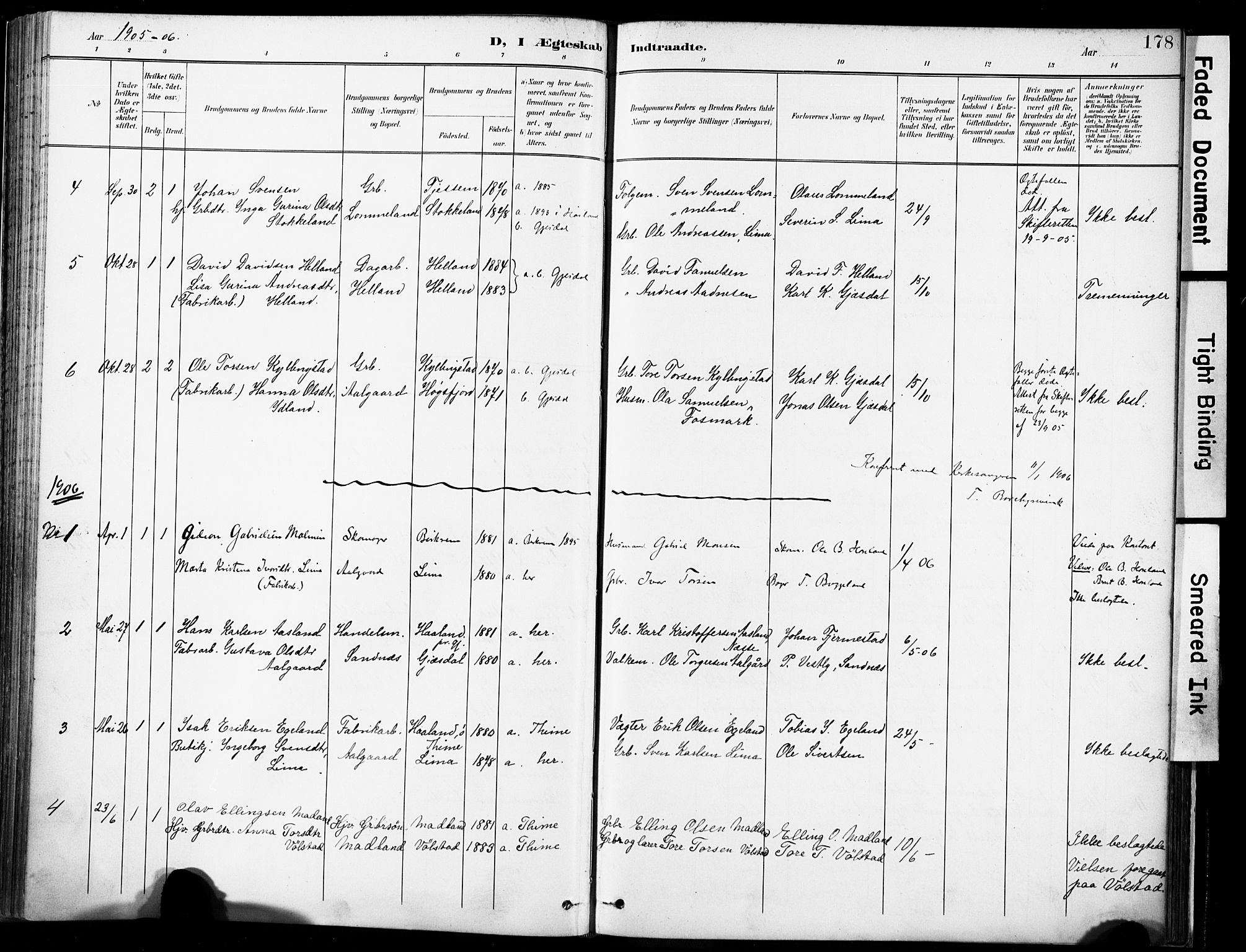 Lye sokneprestkontor, SAST/A-101794/001/30BA/L0012: Parish register (official) no. A 11, 1896-1909, p. 178