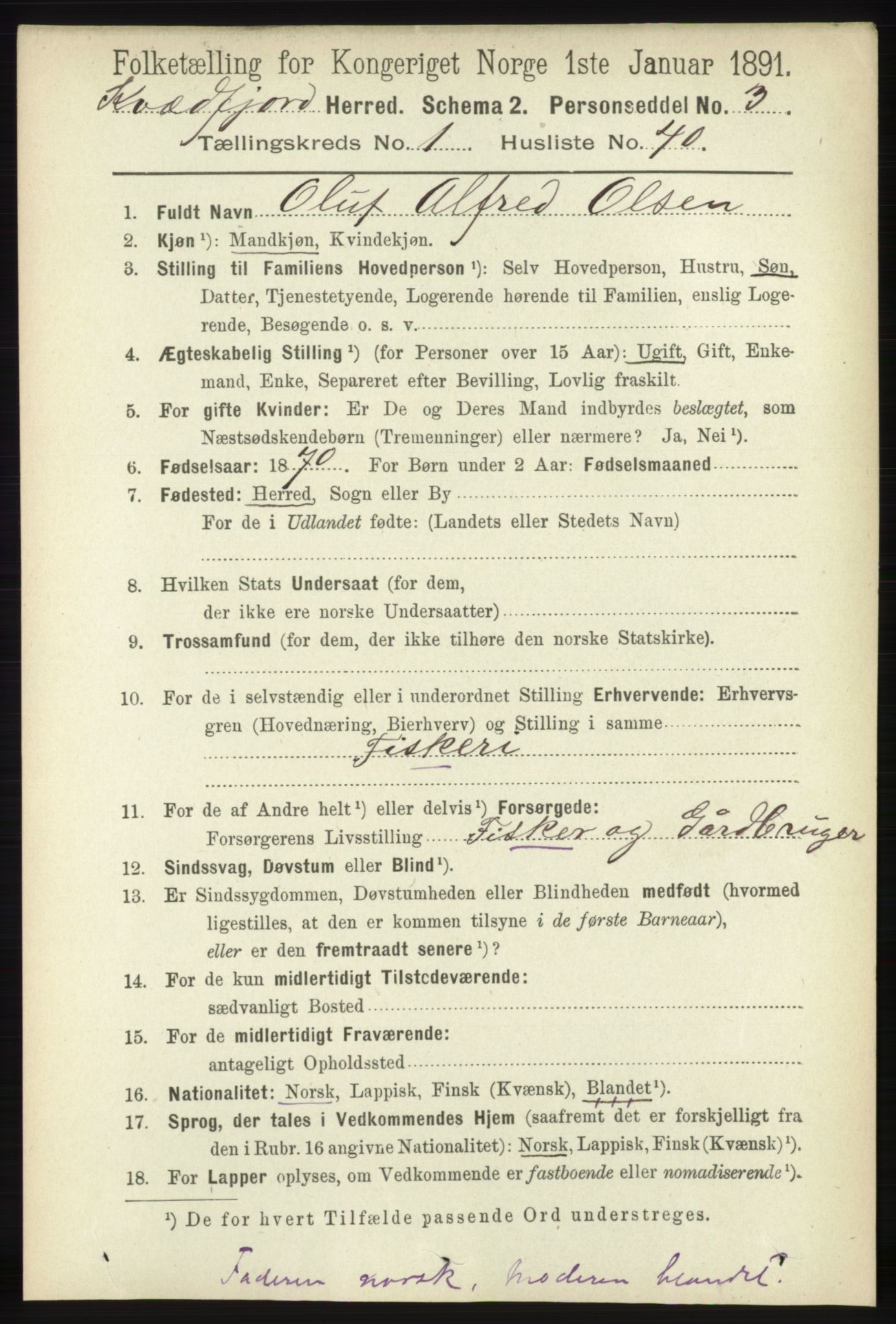 RA, 1891 census for 1911 Kvæfjord, 1891, p. 348