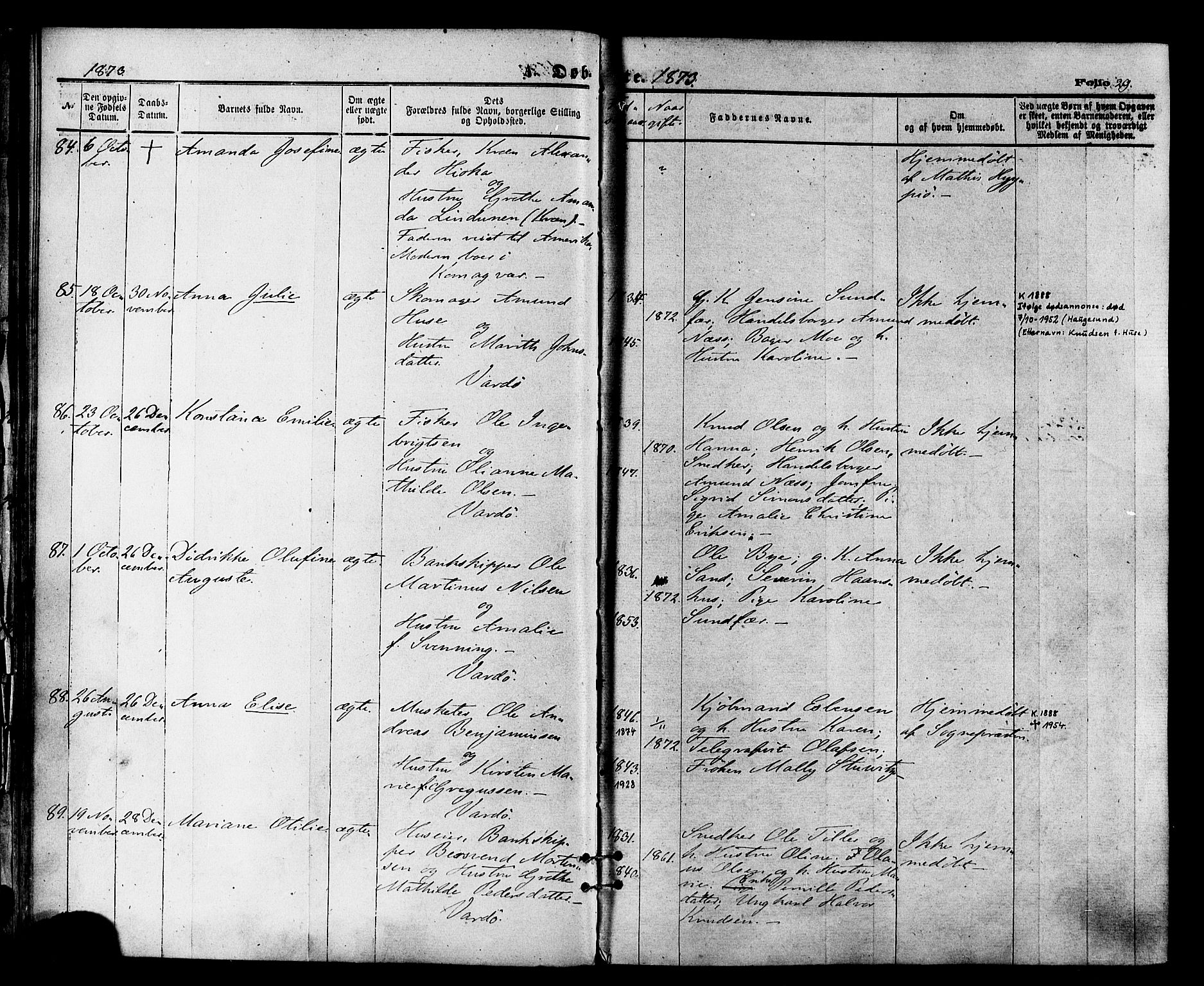 Vardø sokneprestkontor, AV/SATØ-S-1332/H/Ha/L0005kirke: Parish register (official) no. 5, 1872-1878, p. 29