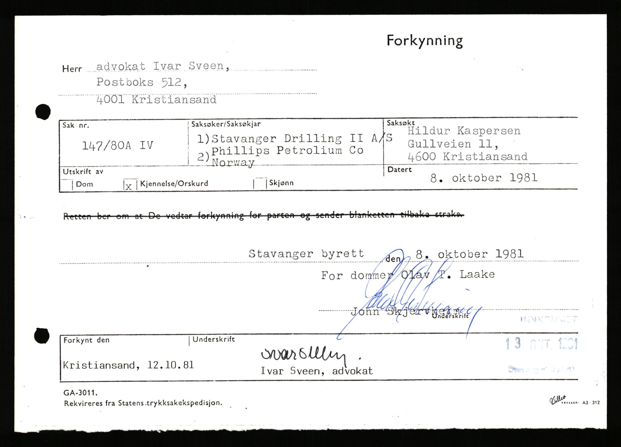 Stavanger byrett, AV/SAST-A-100455/003/F/Fh/Fhb/L0039h: A IV sak nr 147, 1980, p. 300