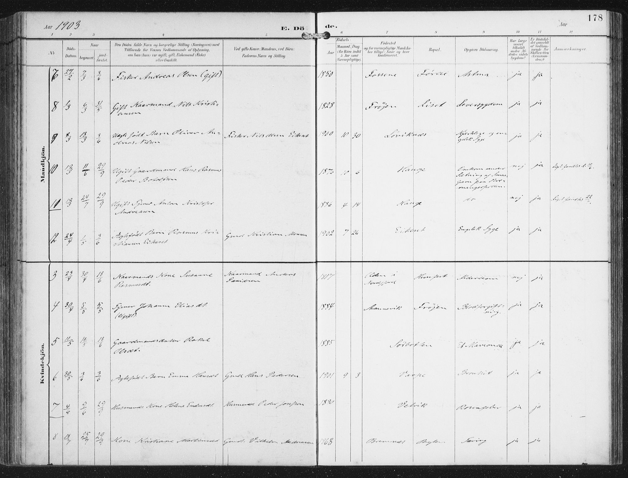 Bremanger sokneprestembete, SAB/A-82201/H/Haa/Haab/L0002: Parish register (official) no. B  2, 1896-1908, p. 178