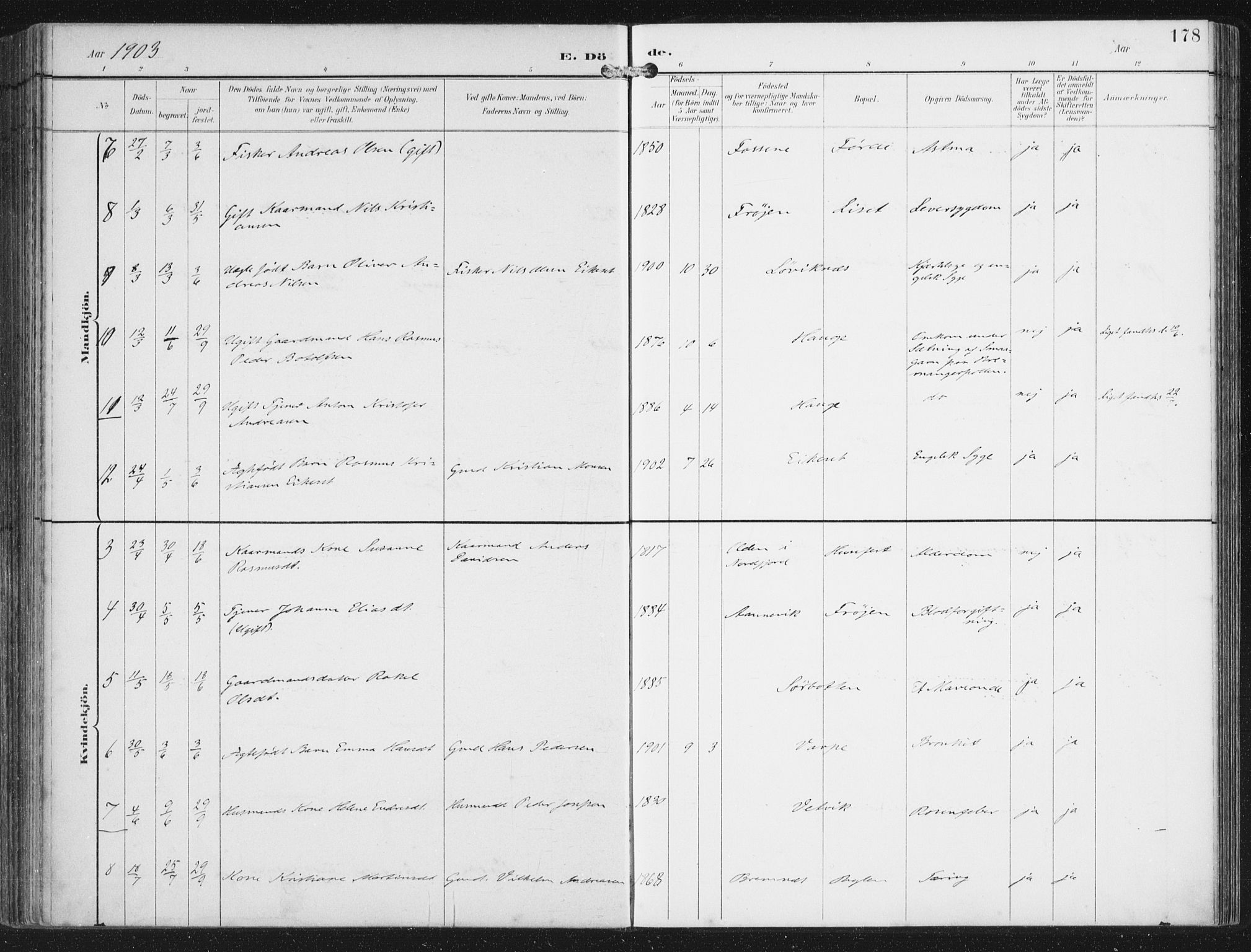 Bremanger sokneprestembete, AV/SAB-A-82201/H/Haa/Haab/L0002: Parish register (official) no. B  2, 1896-1908, p. 178