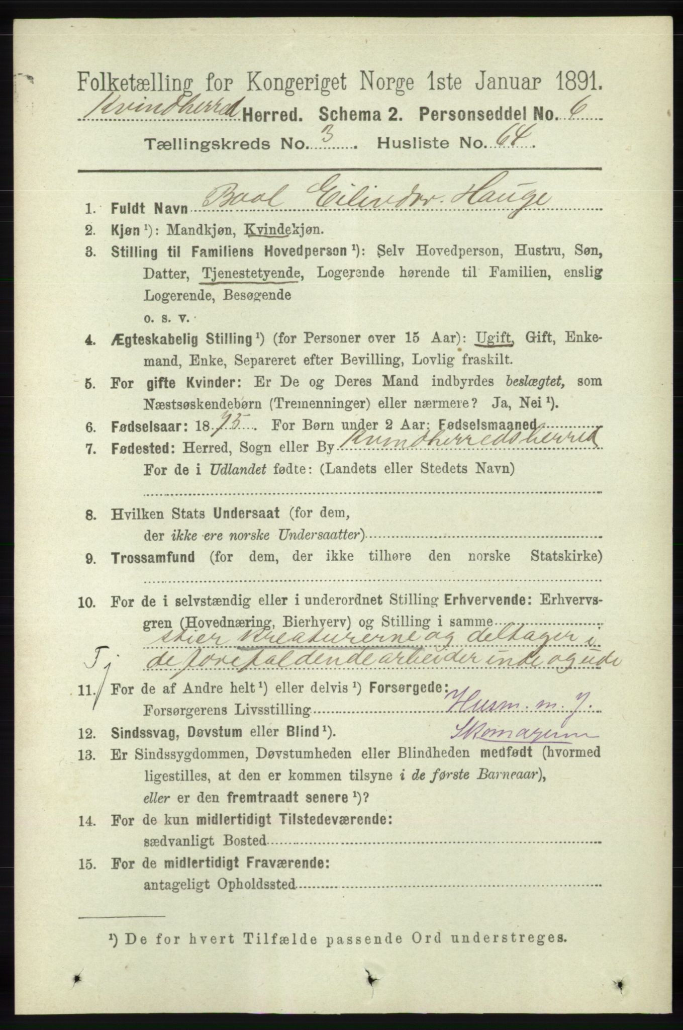 RA, 1891 census for 1224 Kvinnherad, 1891, p. 1319