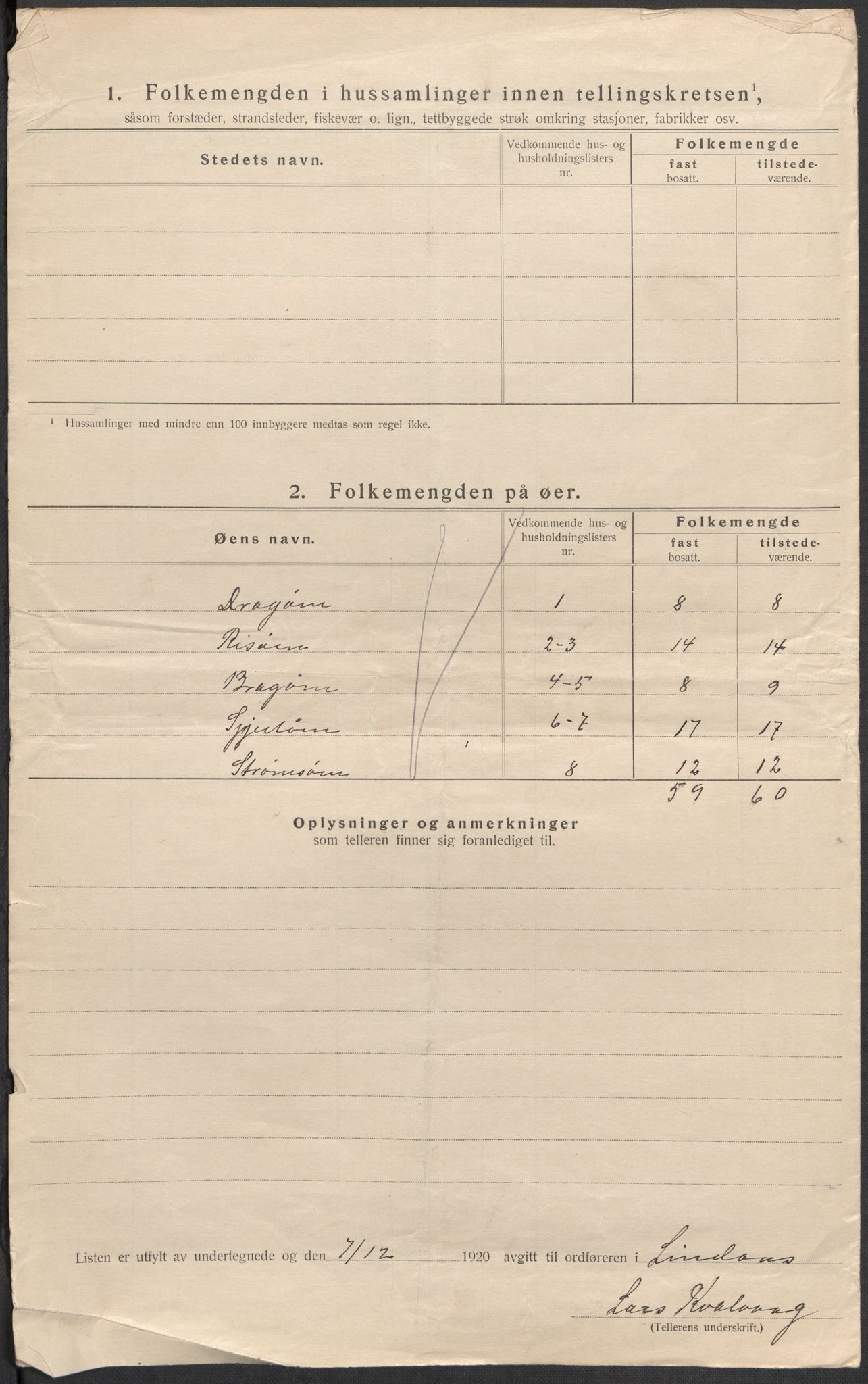 SAB, 1920 census for Lindås, 1920, p. 49