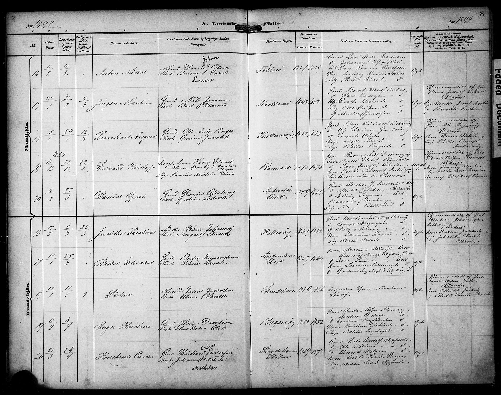 Askøy Sokneprestembete, AV/SAB-A-74101/H/Ha/Hab/Haba/L0009: Parish register (copy) no. A 9, 1894-1903, p. 8