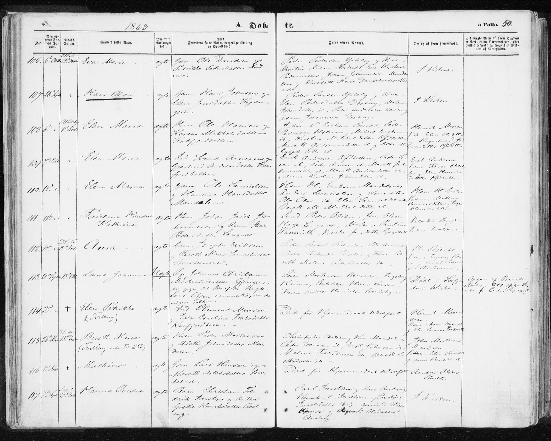 Lyngen sokneprestembete, SATØ/S-1289/H/He/Hea/L0005kirke: Parish register (official) no. 5, 1859-1869, p. 50