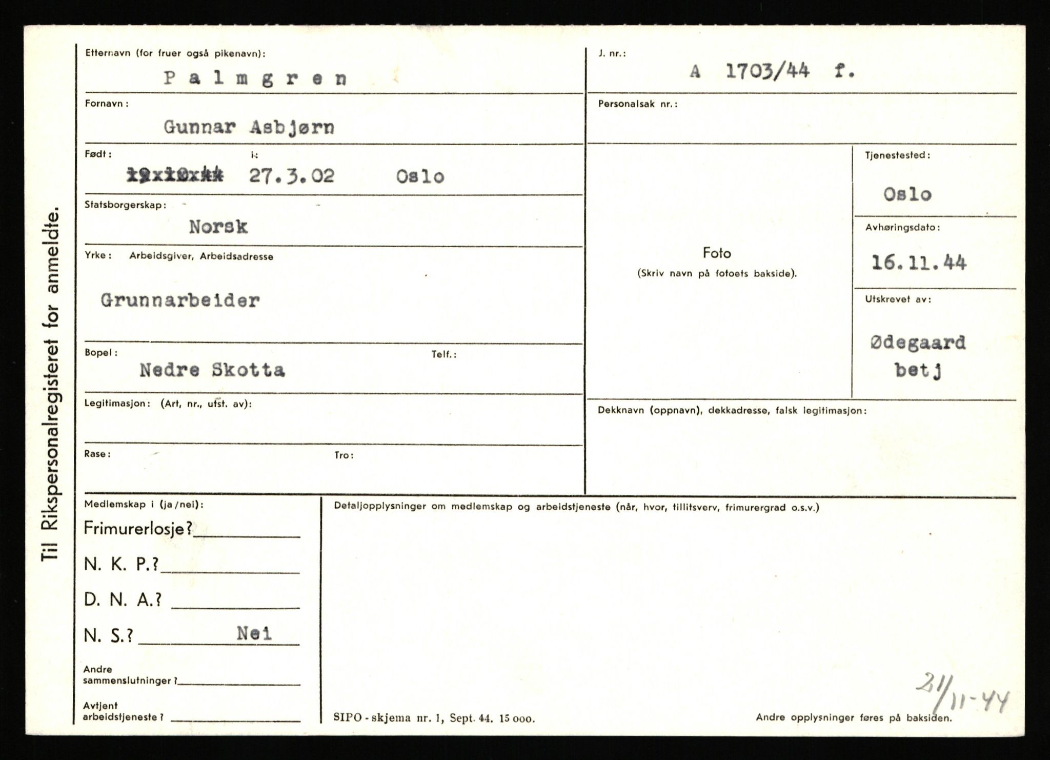 Statspolitiet - Hovedkontoret / Osloavdelingen, AV/RA-S-1329/C/Ca/L0012: Oanæs - Quistgaard	, 1943-1945, p. 2891