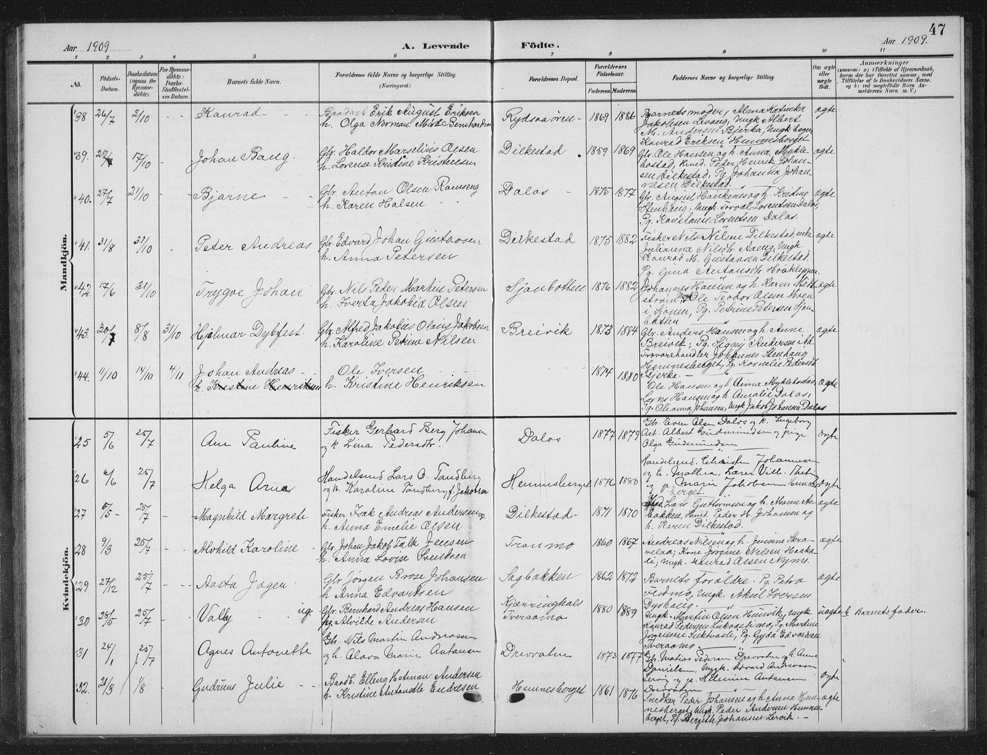 Ministerialprotokoller, klokkerbøker og fødselsregistre - Nordland, AV/SAT-A-1459/825/L0370: Parish register (copy) no. 825C07, 1903-1923, p. 47