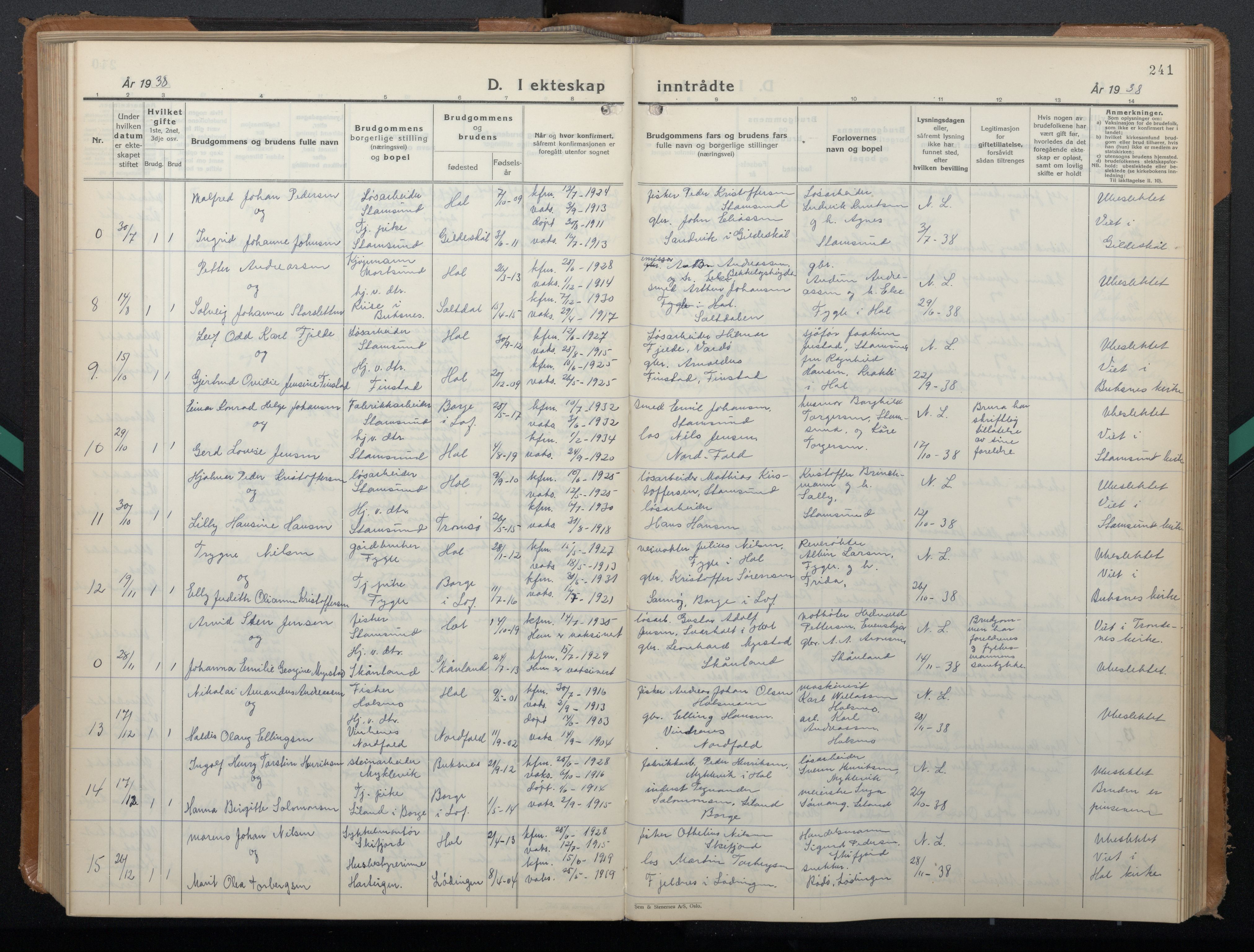 Ministerialprotokoller, klokkerbøker og fødselsregistre - Nordland, AV/SAT-A-1459/882/L1184: Parish register (copy) no. 882C02, 1932-1951, p. 241