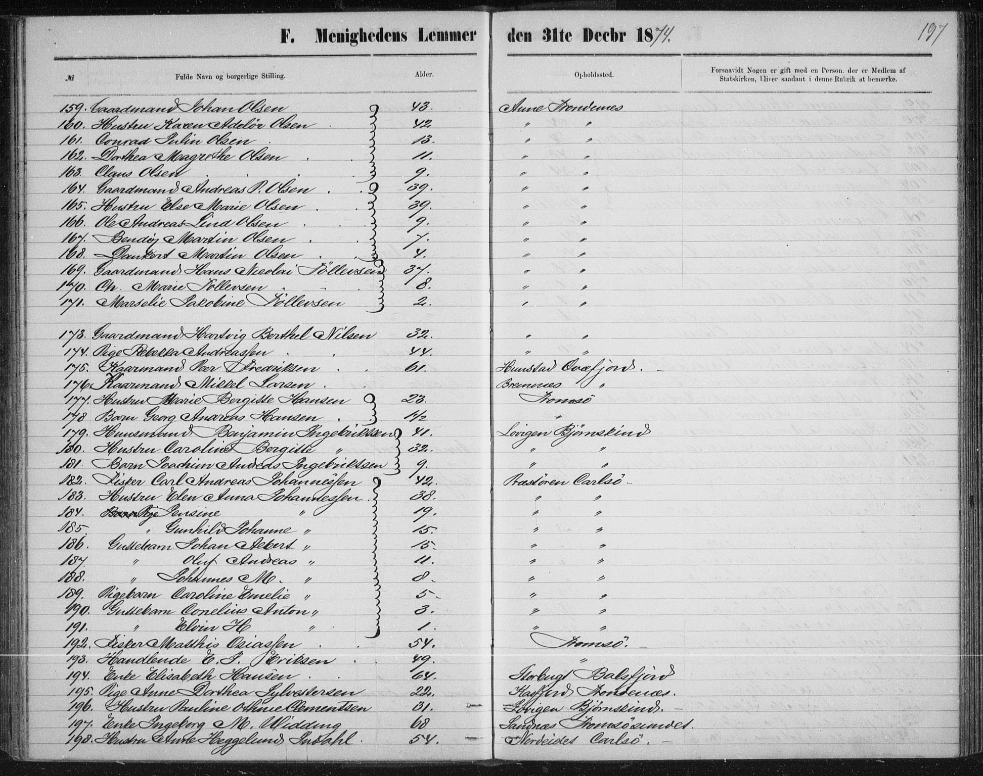 Uten arkivreferanse, SATØ/-: Dissenter register no. DP 3, 1871-1893, p. 197