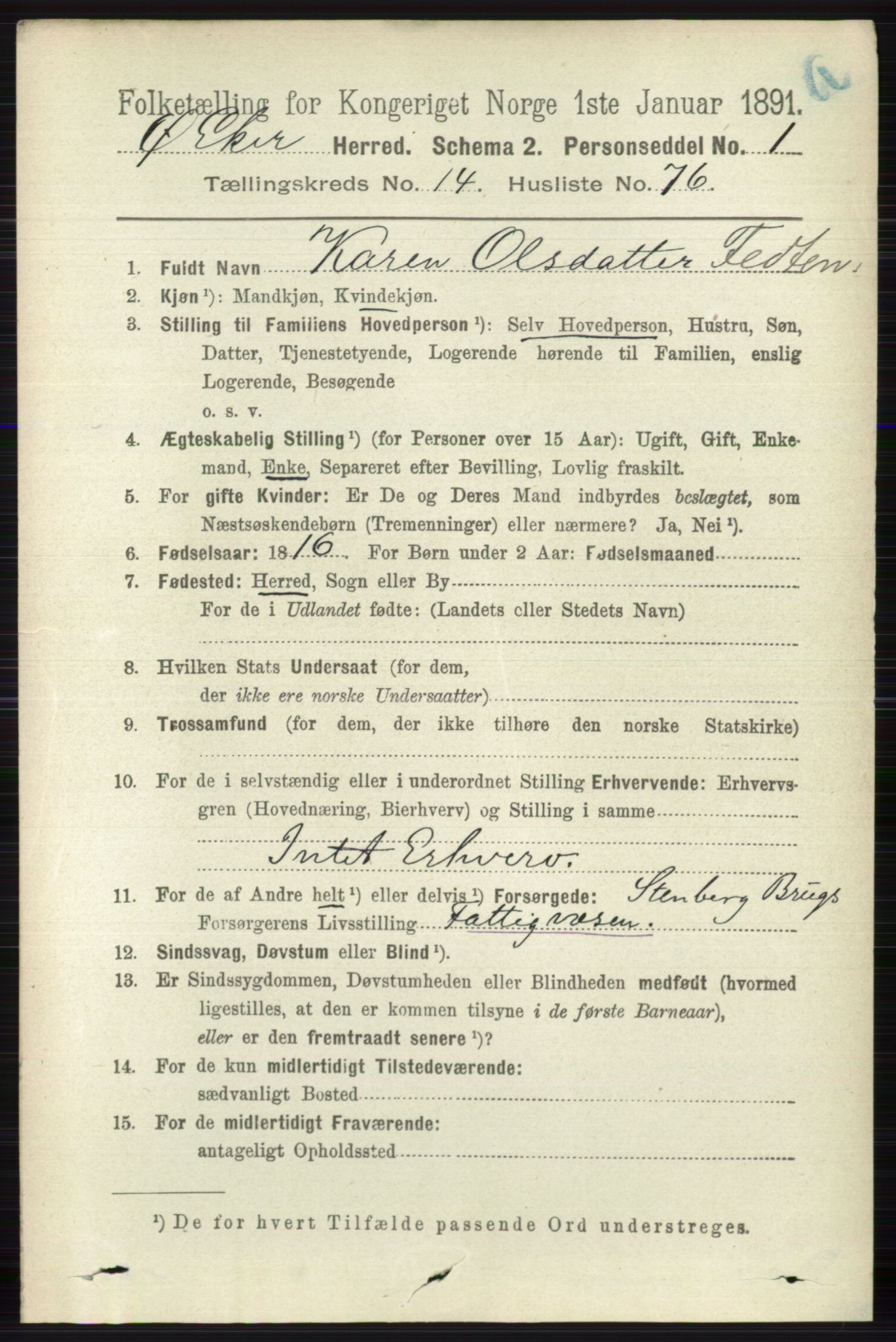 RA, 1891 census for 0624 Øvre Eiker, 1891, p. 6922