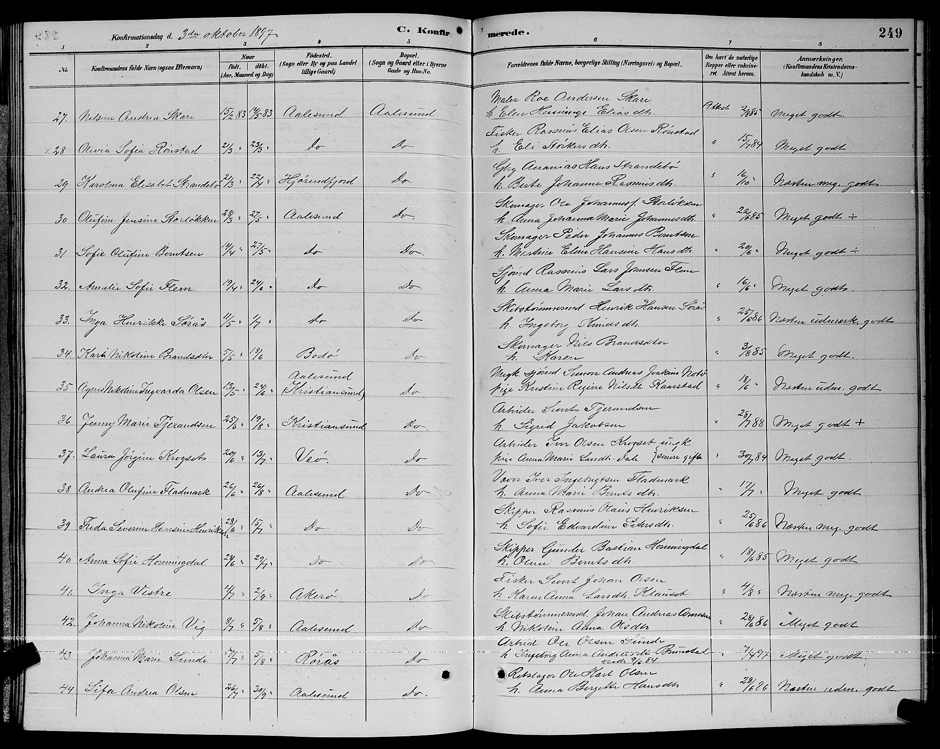 Ministerialprotokoller, klokkerbøker og fødselsregistre - Møre og Romsdal, AV/SAT-A-1454/529/L0467: Parish register (copy) no. 529C04, 1889-1897, p. 249