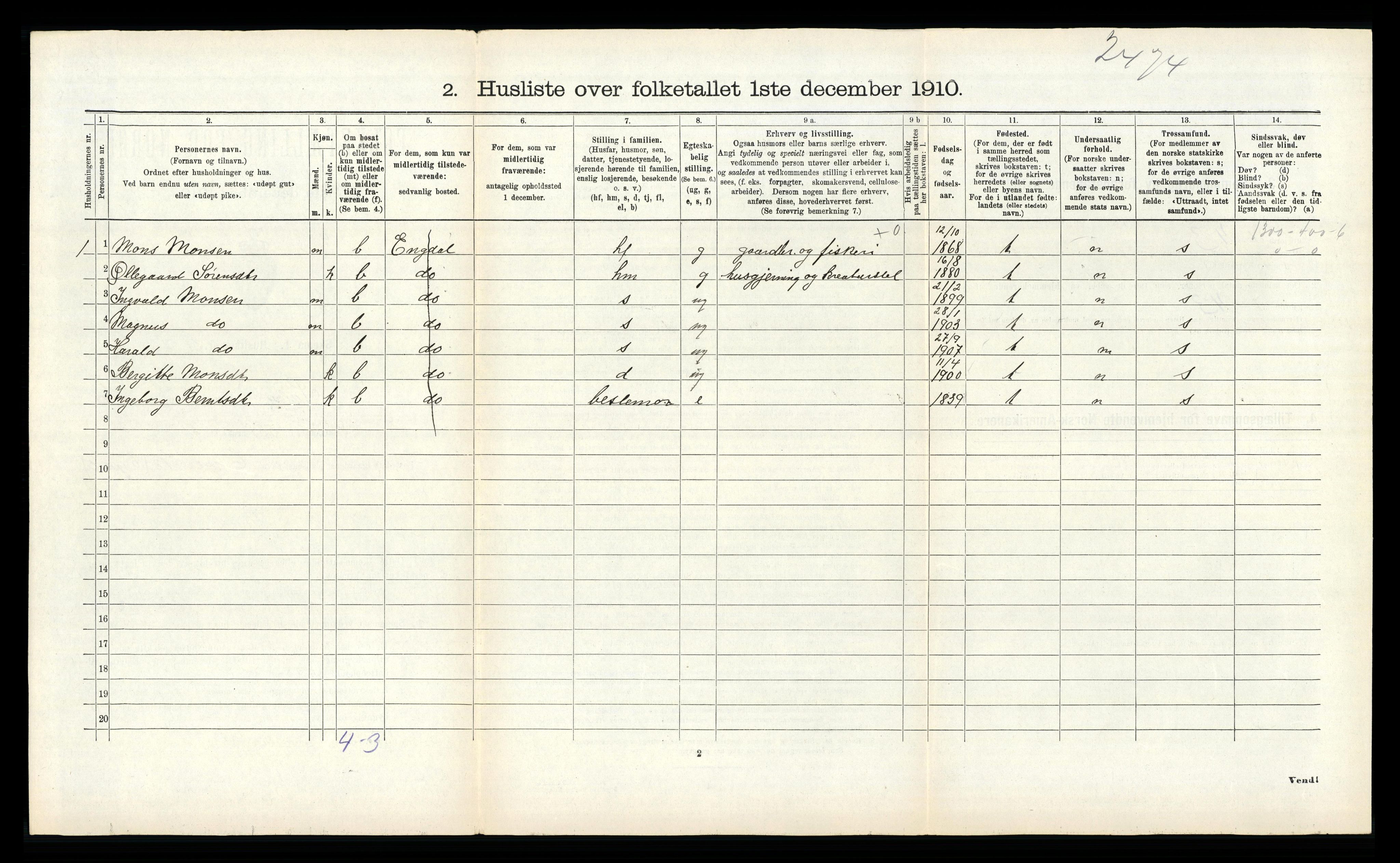 RA, 1910 census for Solund, 1910, p. 540