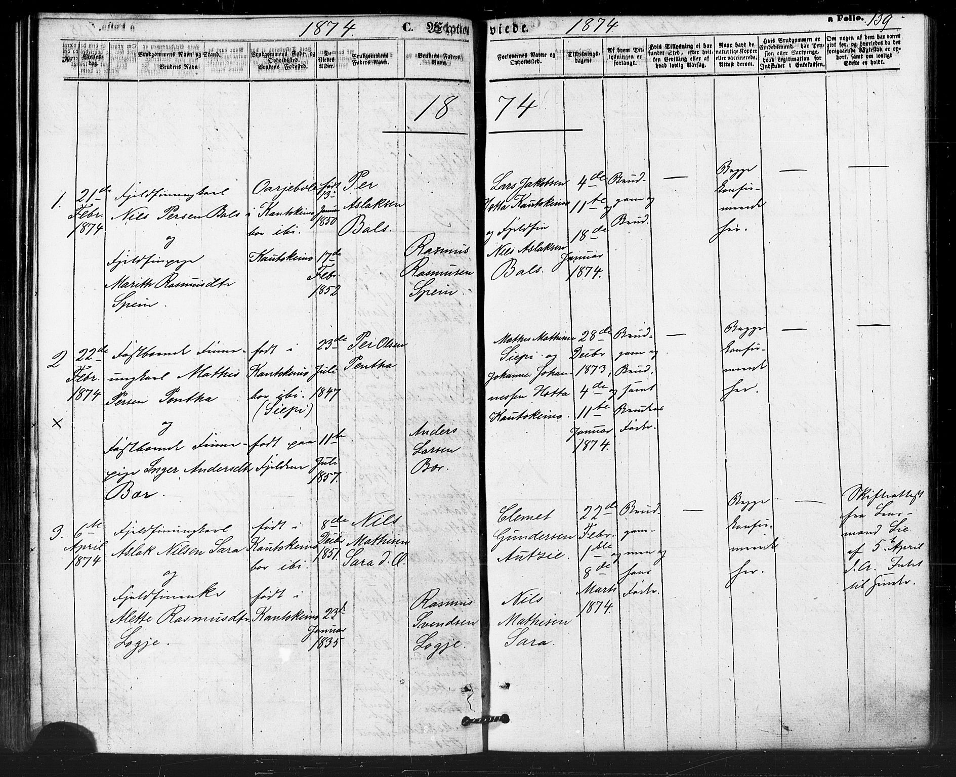 Kautokeino sokneprestembete, SATØ/S-1340/H/Ha/L0003.kirke: Parish register (official) no. 3, 1862-1879, p. 139