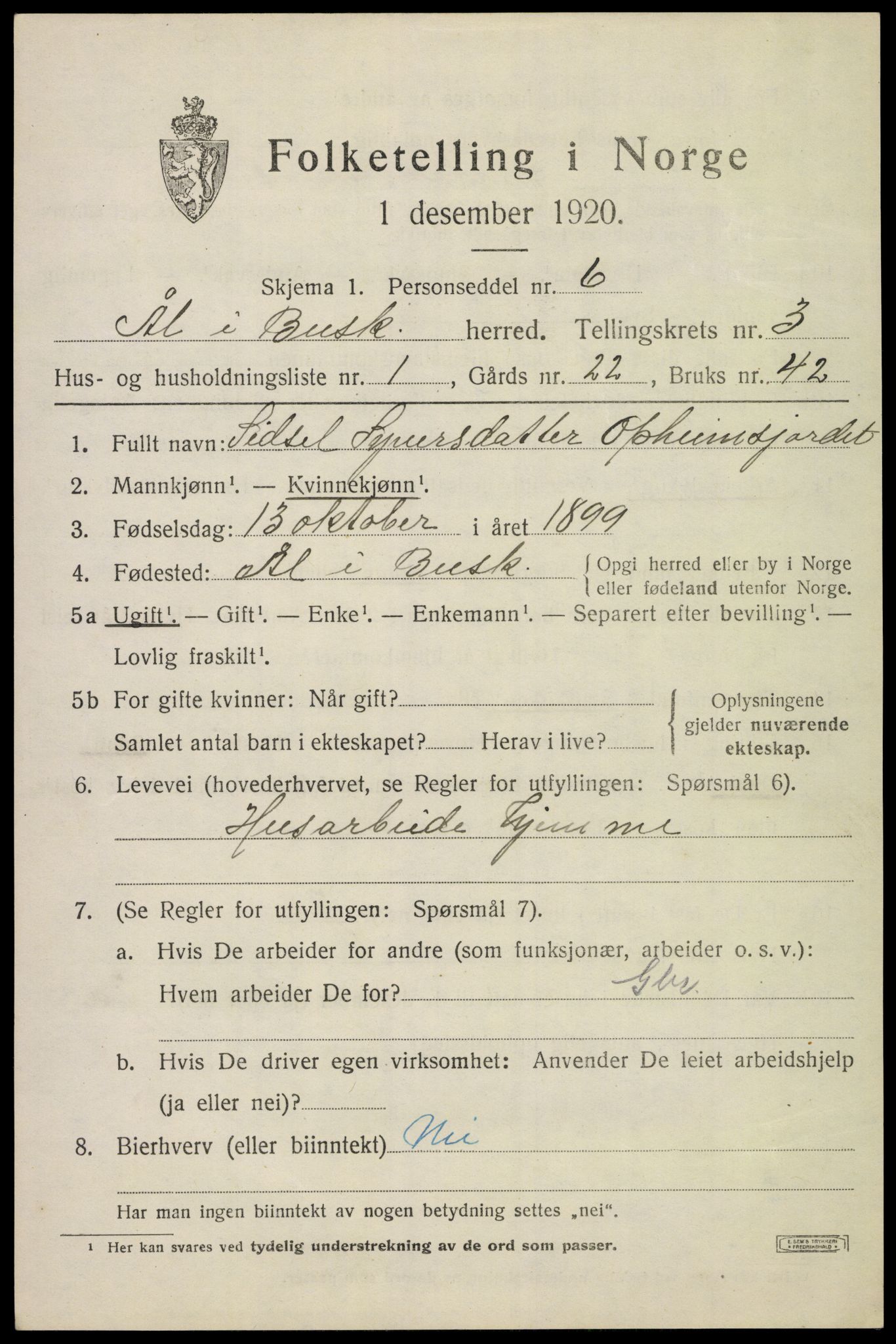 SAKO, 1920 census for Ål, 1920, p. 2386