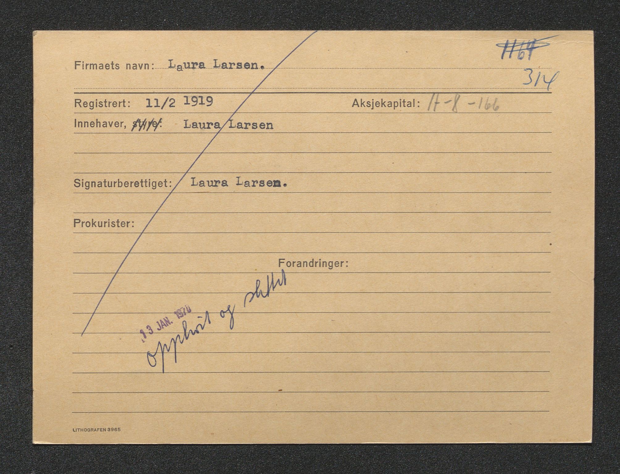 Stavanger byfogd, AV/SAST-A-101408/001/4/42/422/4221A/L0003: Register over slettede firma H-J, 1891-1987, p. 55