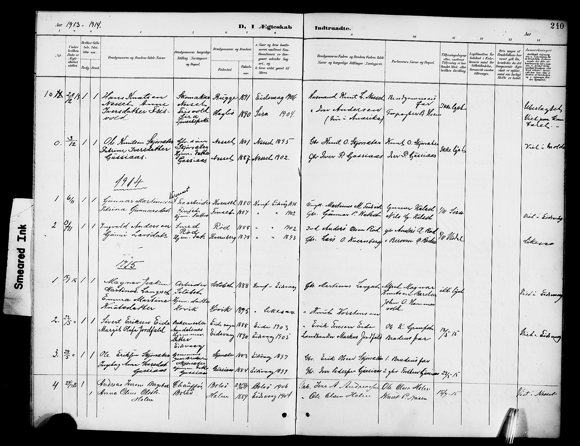 Ministerialprotokoller, klokkerbøker og fødselsregistre - Møre og Romsdal, SAT/A-1454/551/L0632: Parish register (copy) no. 551C04, 1894-1920, p. 240