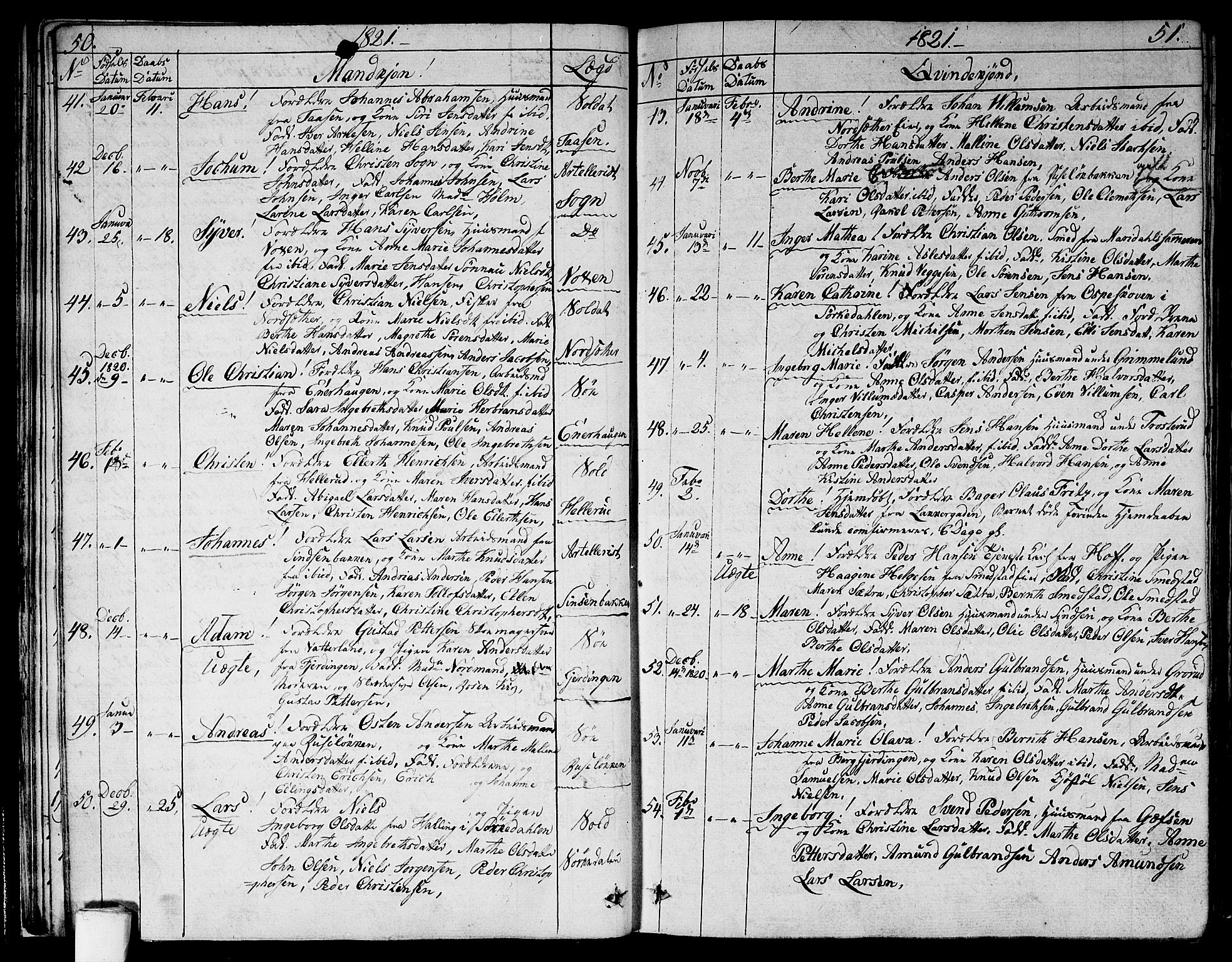 Aker prestekontor kirkebøker, SAO/A-10861/G/L0004: Parish register (copy) no. 4, 1819-1829, p. 50-51