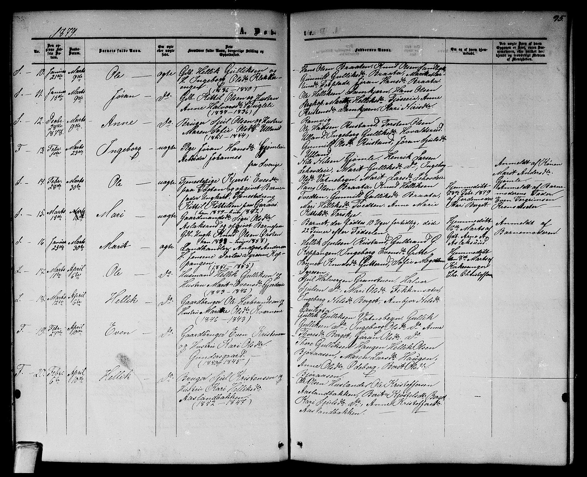 Flesberg kirkebøker, AV/SAKO-A-18/G/Ga/L0003: Parish register (copy) no. I 3, 1861-1889, p. 95