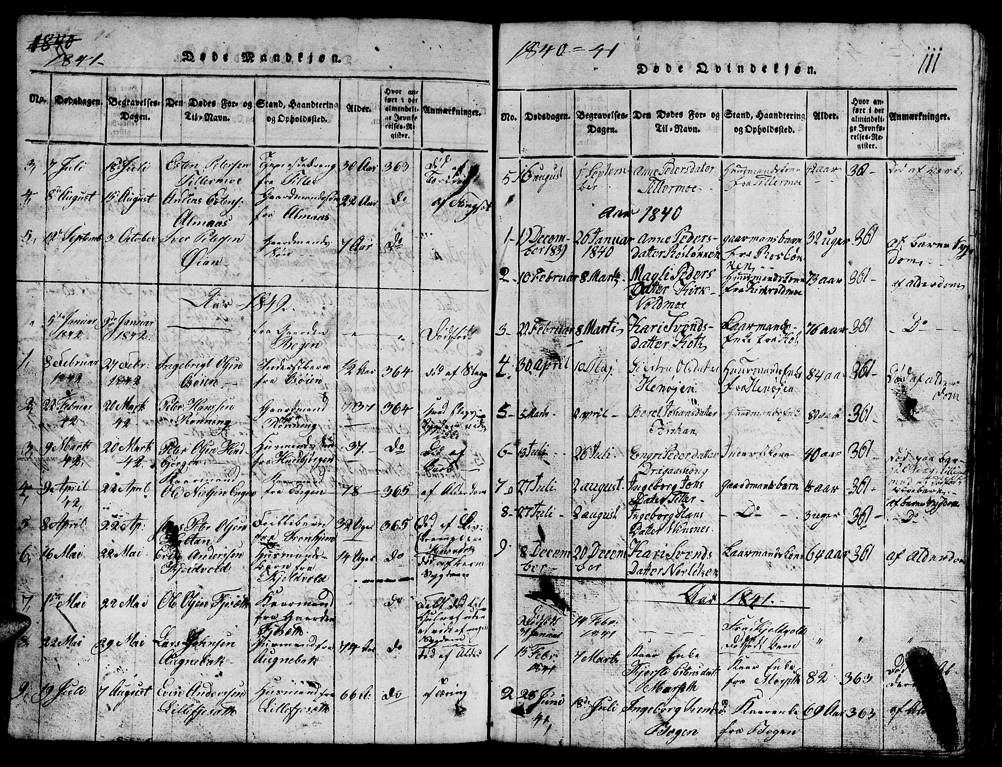 Ministerialprotokoller, klokkerbøker og fødselsregistre - Sør-Trøndelag, SAT/A-1456/688/L1026: Parish register (copy) no. 688C01, 1817-1860, p. 111