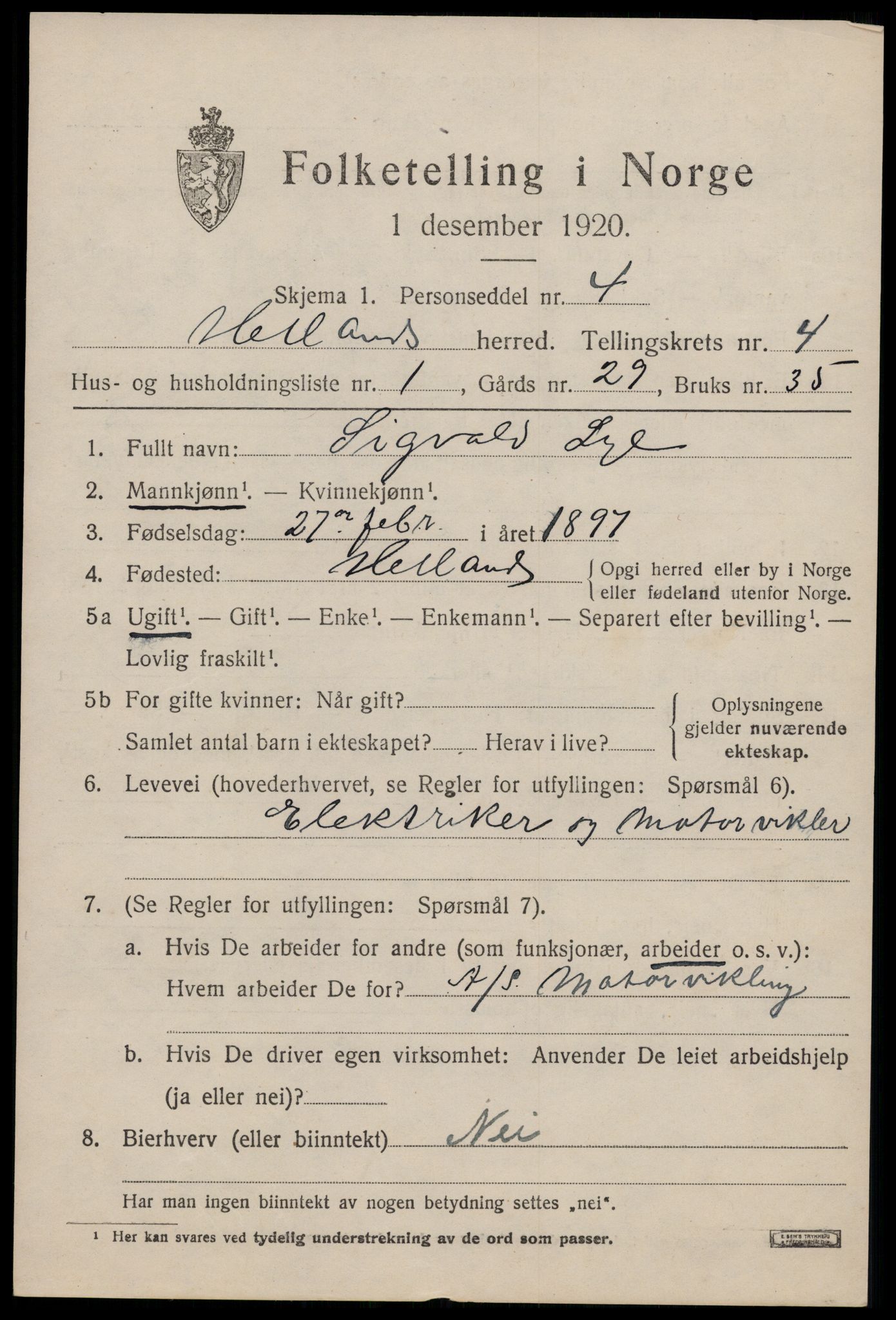 SAST, 1920 census for Hetland, 1920, p. 6265