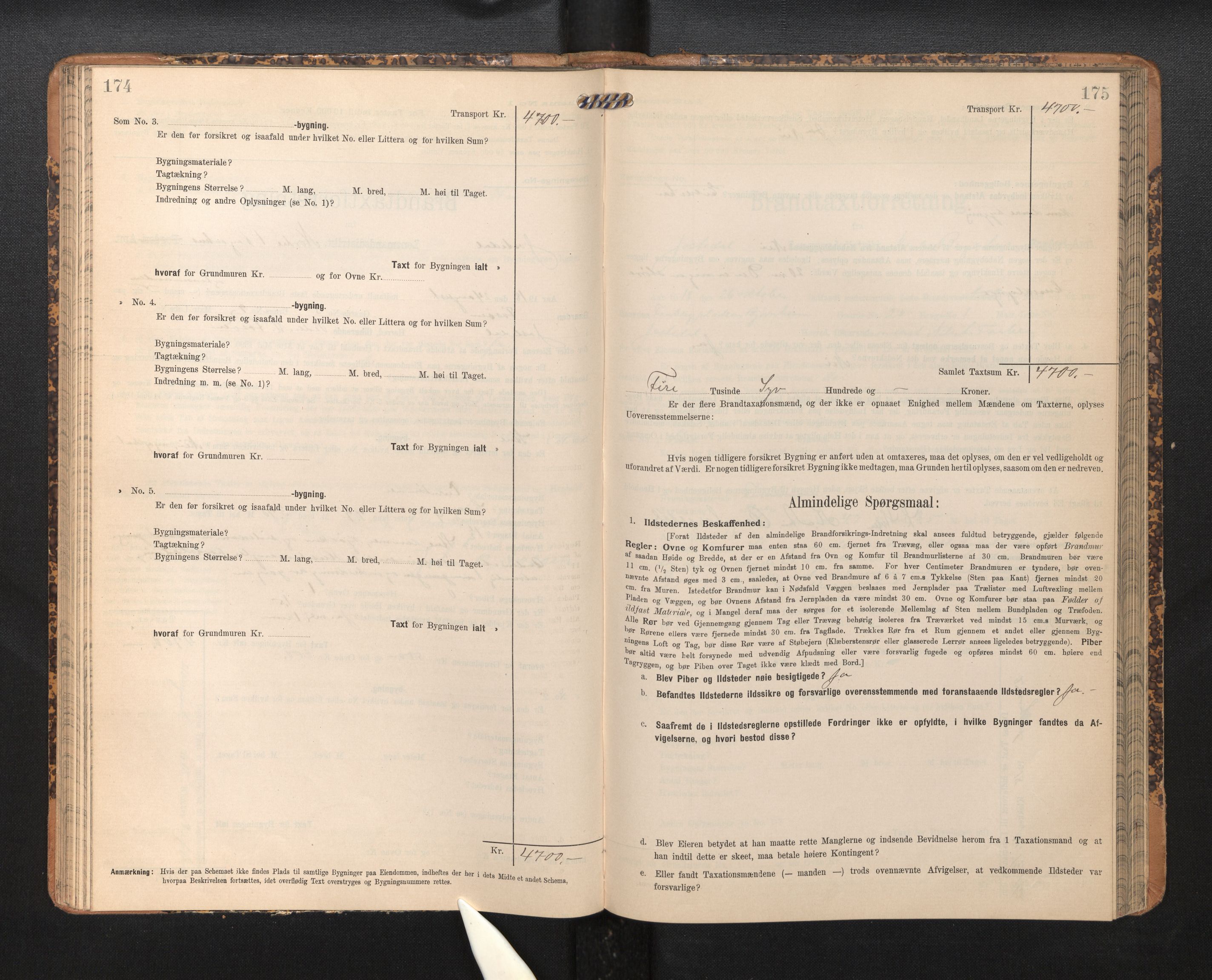Lensmannen i Jostedal, SAB/A-28601/0012/L0004: Branntakstprotokoll, skjematakst, 1906-1919, p. 174-175