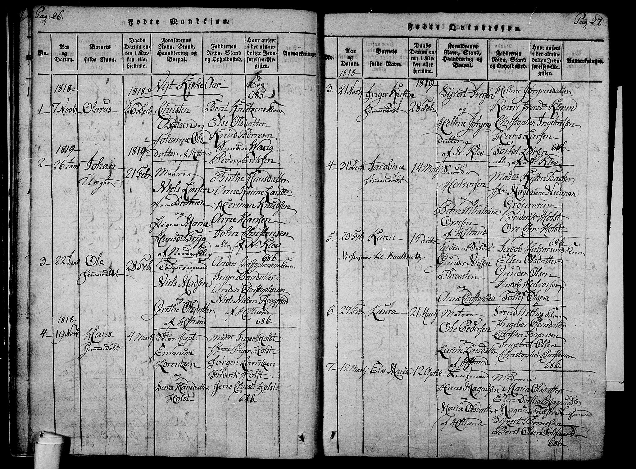 Holmestrand kirkebøker, SAKO/A-346/F/Fa/L0001: Parish register (official) no. 1, 1814-1840, p. 26-27