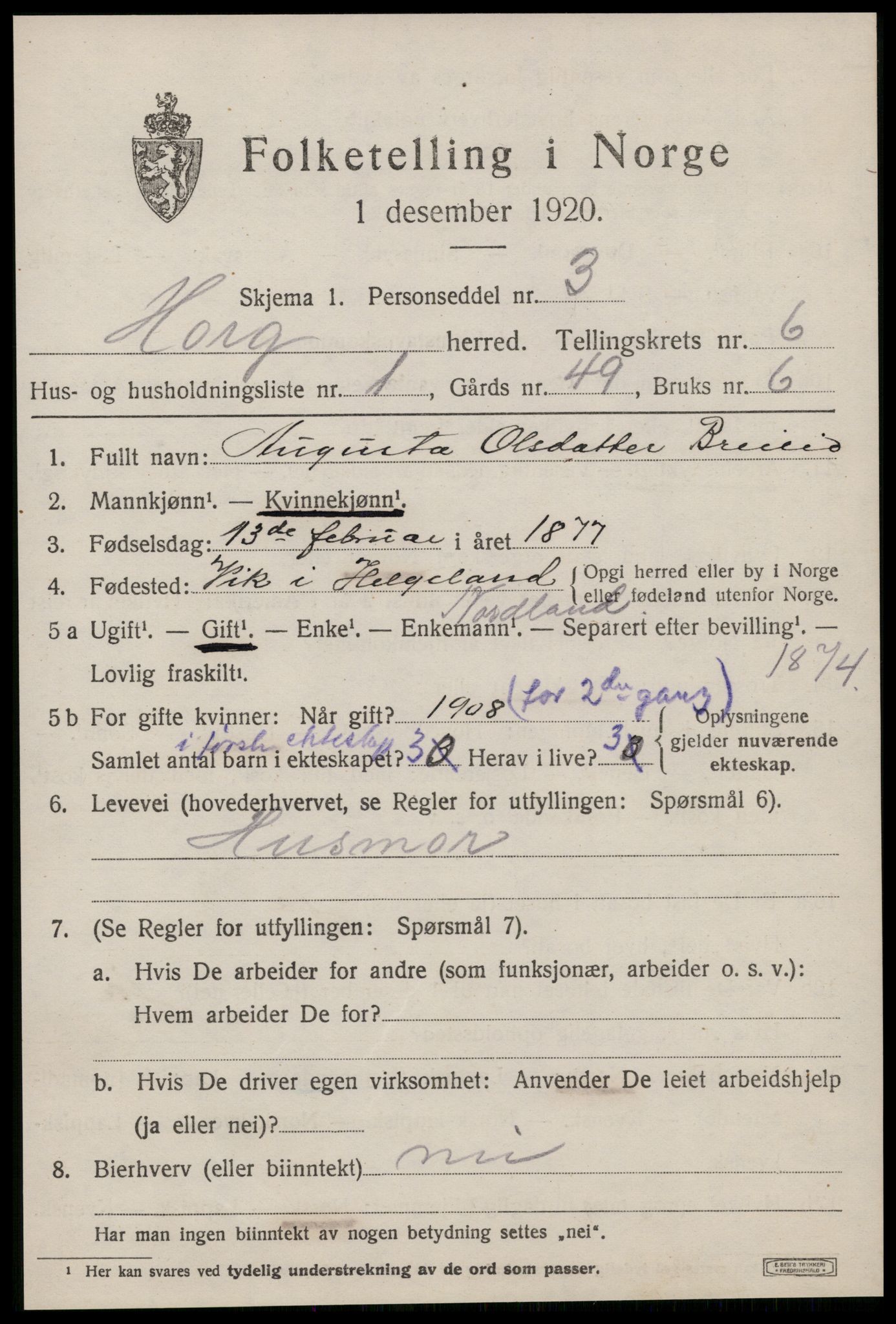 SAT, 1920 census for Horg, 1920, p. 4064