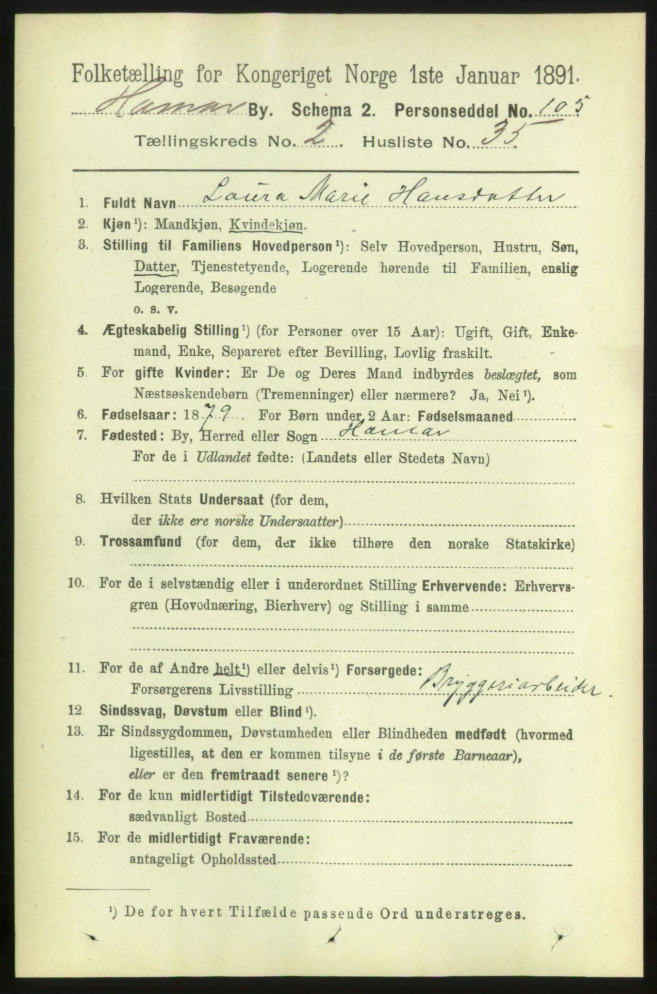 RA, 1891 census for 0401 Hamar, 1891, p. 1570