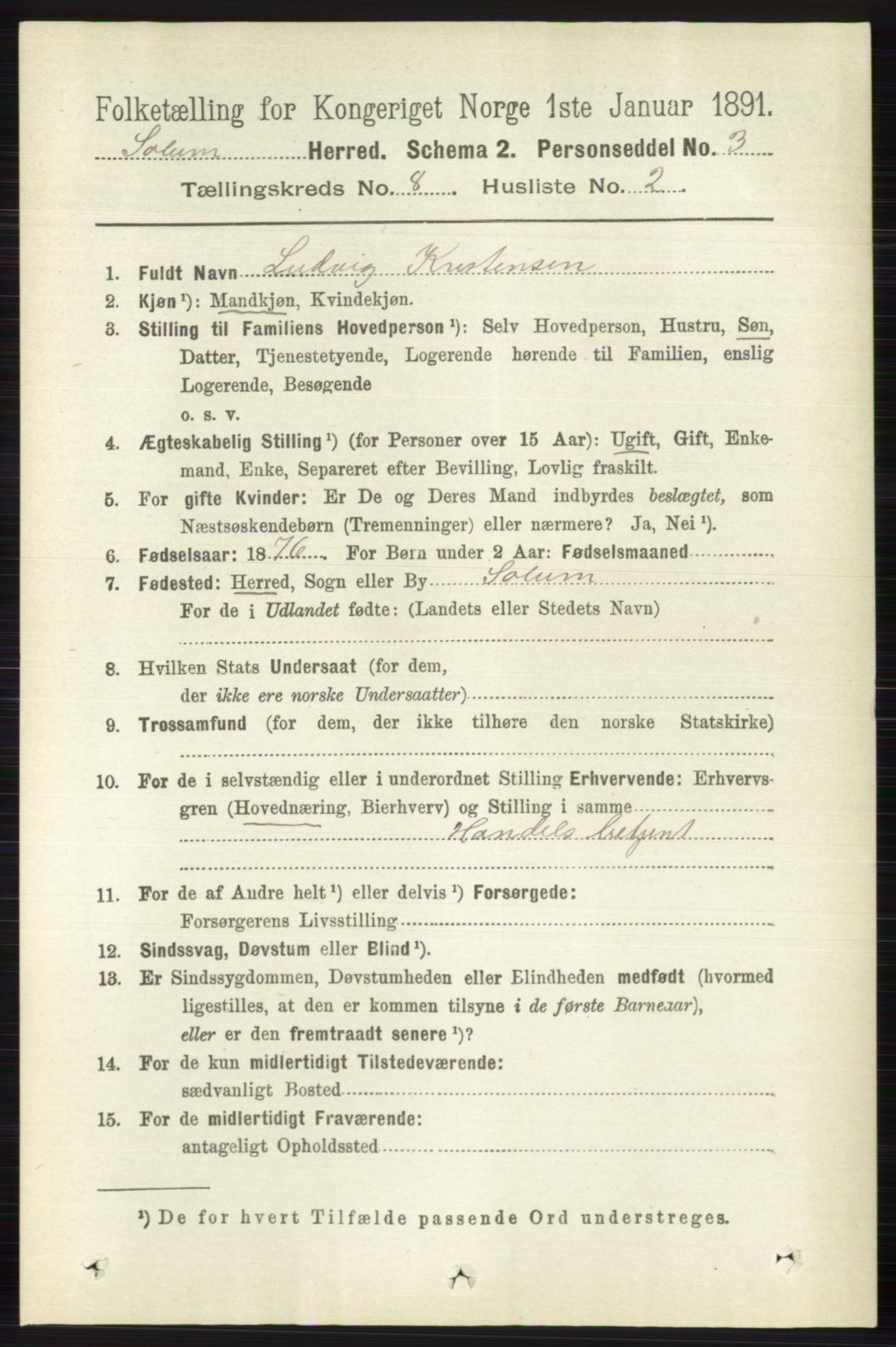 RA, 1891 census for 0818 Solum, 1891, p. 4116