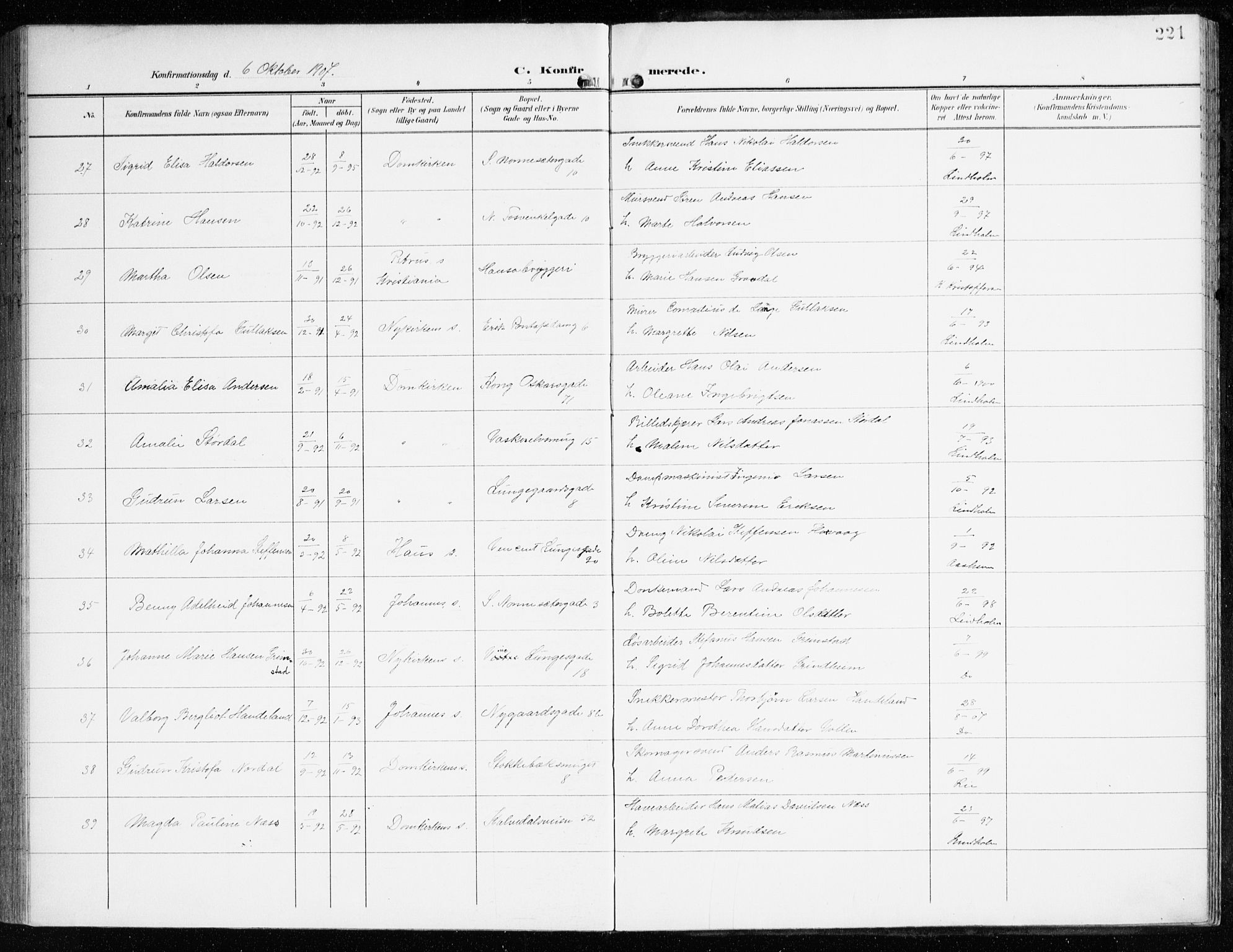 Domkirken sokneprestembete, AV/SAB-A-74801/H/Haa/L0031: Parish register (official) no. C 6, 1898-1915, p. 221