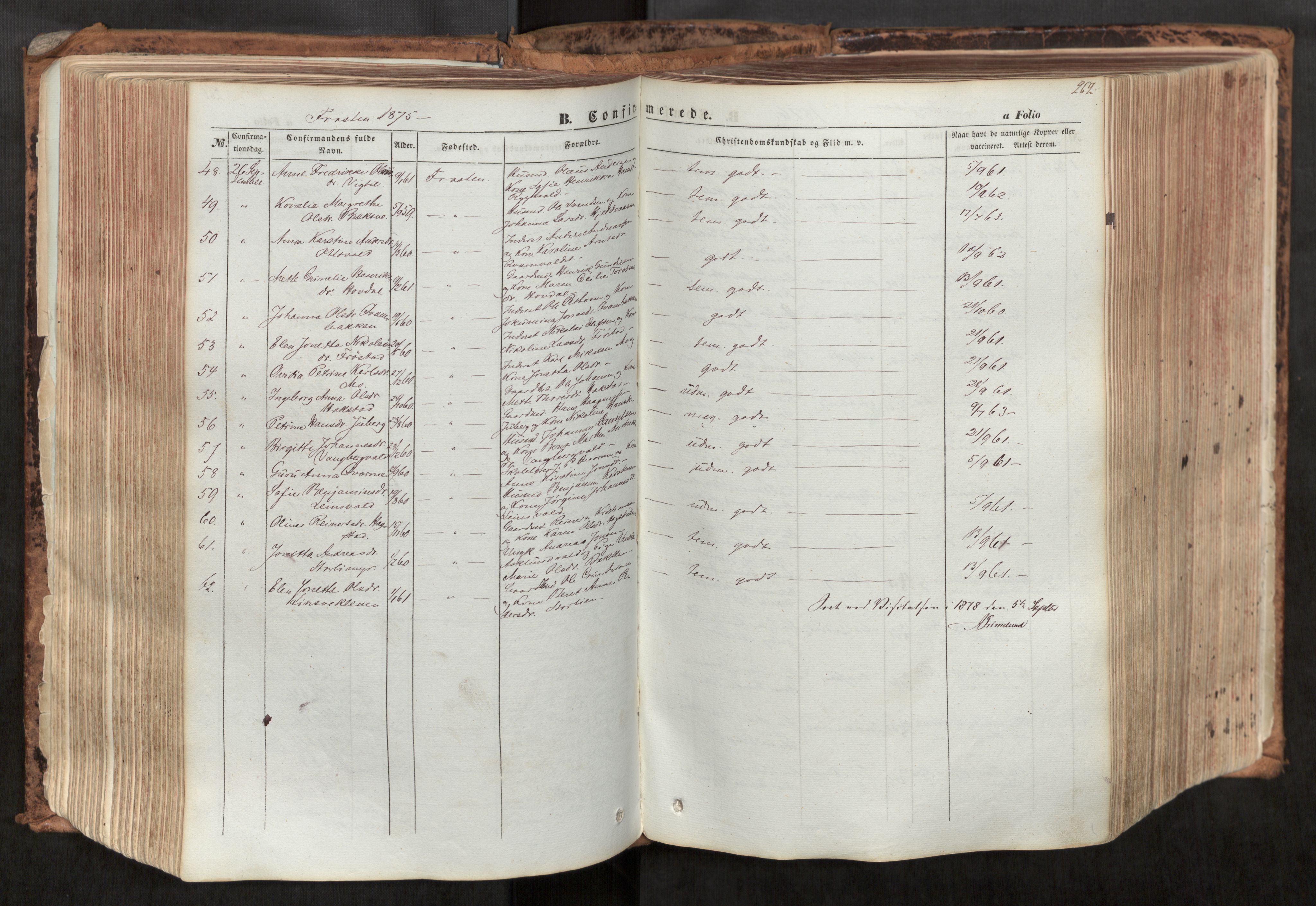 Ministerialprotokoller, klokkerbøker og fødselsregistre - Nord-Trøndelag, SAT/A-1458/713/L0116: Parish register (official) no. 713A07, 1850-1877, p. 262
